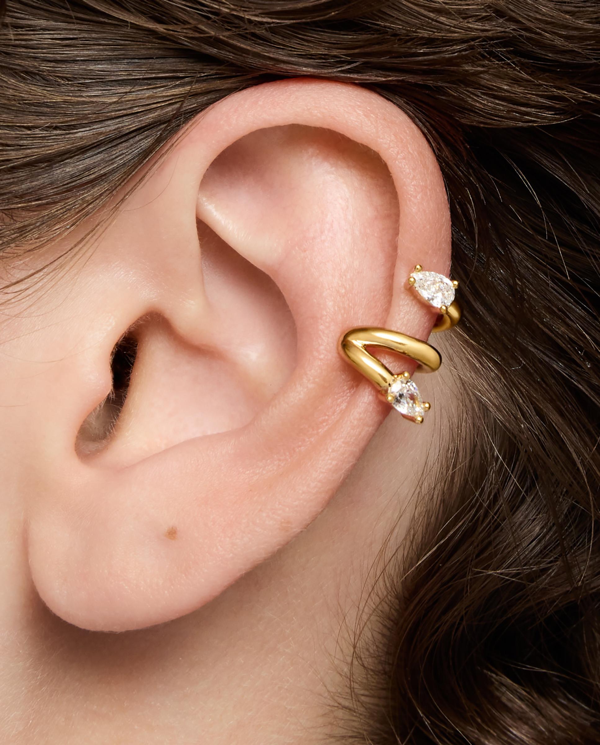 Piercing Banhado em Ouro 18 Kt Sobre Prata e Diamantes Criados em Laboratório Lio Lgd Branco-5