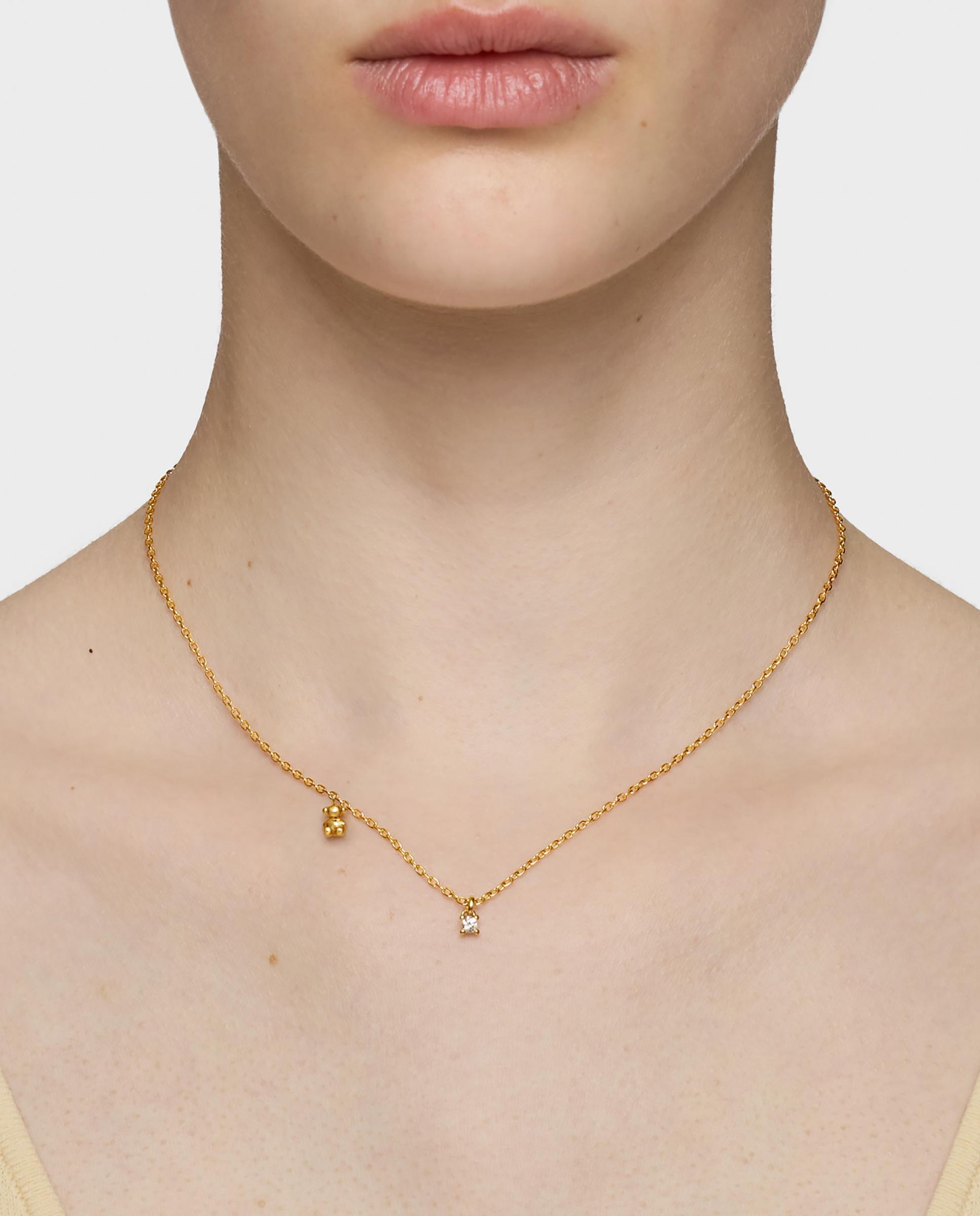 Corrente com Pendentes Bold Bear Lgd Curto Banhado a Ouro 18 Kt Sobre Prata e Diamante Criado em Laboratório Branco-5