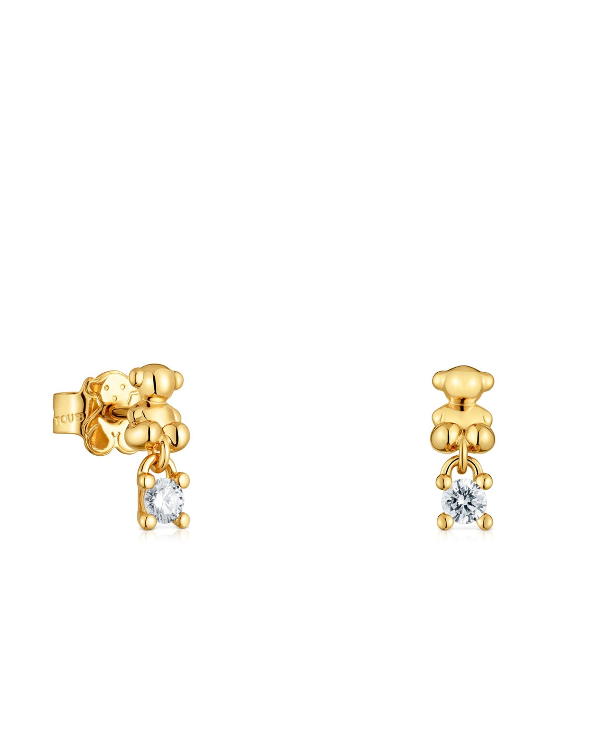 Brincos Bold Bear Lgd Urso Banhado em Ouro 18 Kt Sobre Prata e Diamantes Criados em Laboratório Branco-1