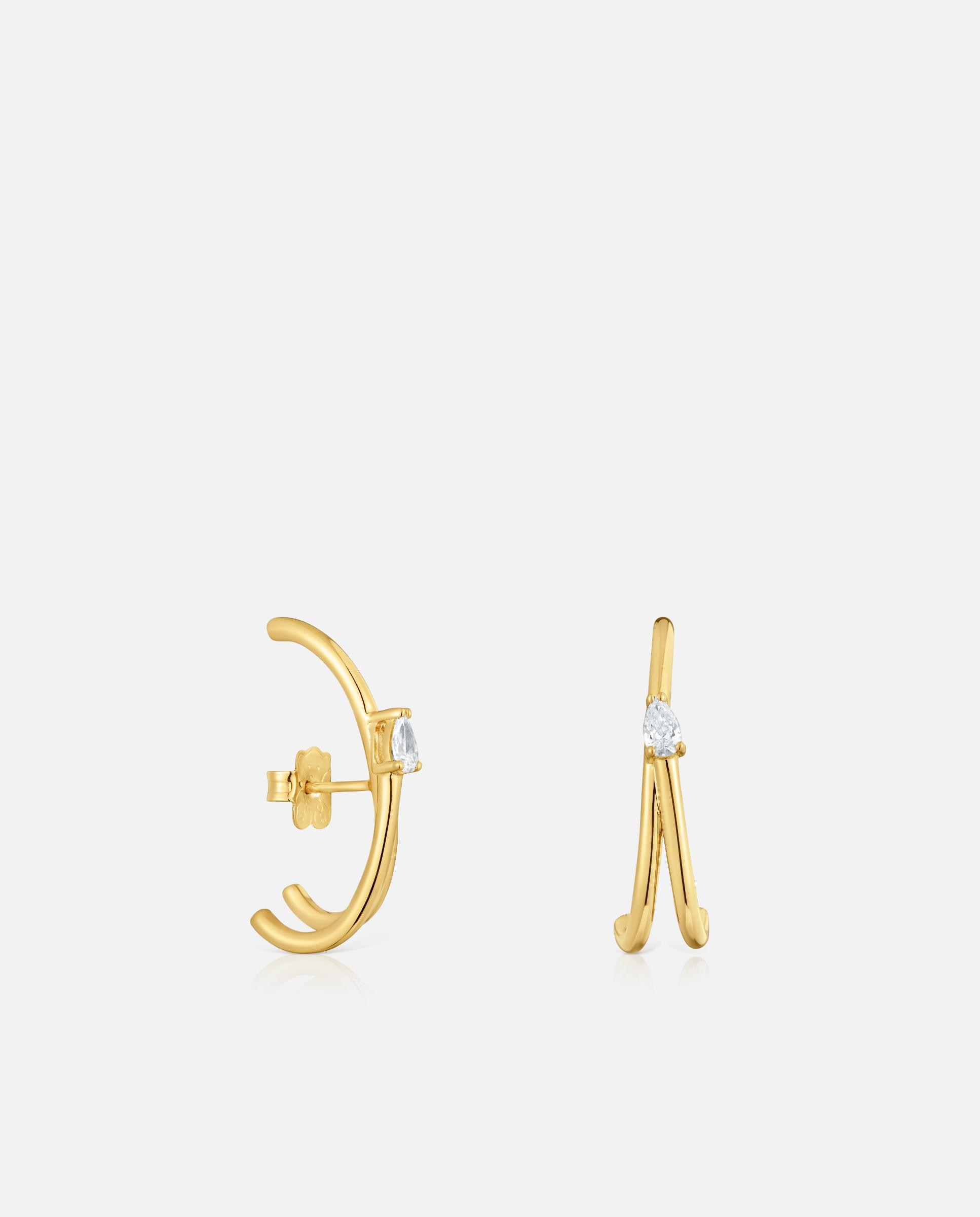 Brincos de Argola com Banho de Ouro 18 Kt Sobre Prata e Diamantes Criados em Laboratório Lio Lgd Branco-1