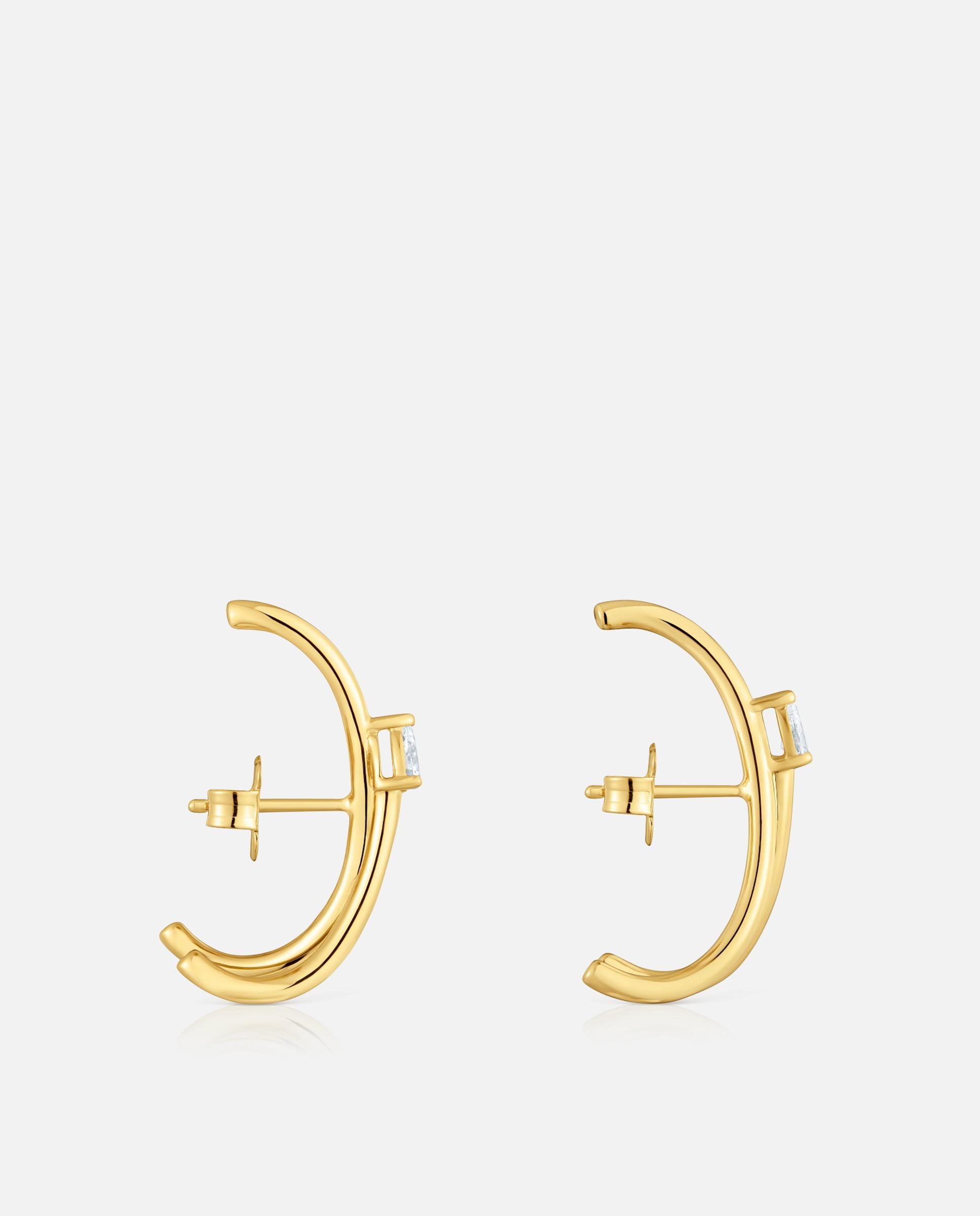 Brincos de Argola com Banho de Ouro 18 Kt Sobre Prata e Diamantes Criados em Laboratório Lio Lgd Branco-2