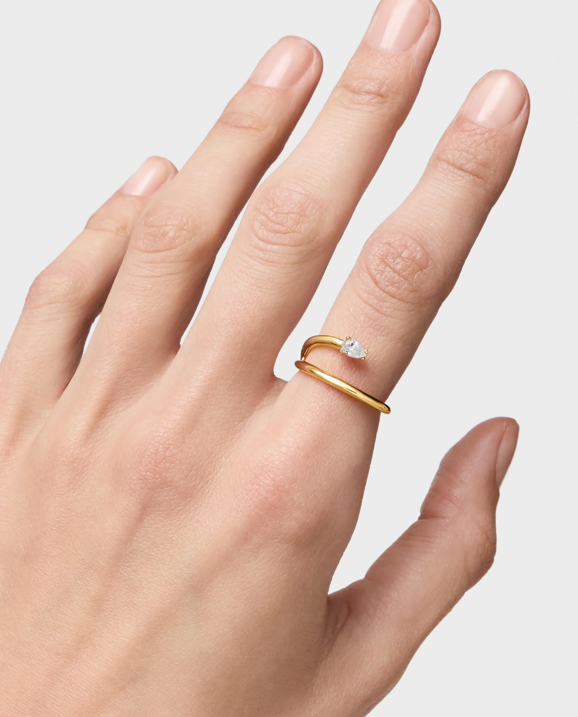 Anel Lio Lgd Banhado a Ouro 18 Kt Sobre Prata e Diamante Criado em Laboratório Branco-6