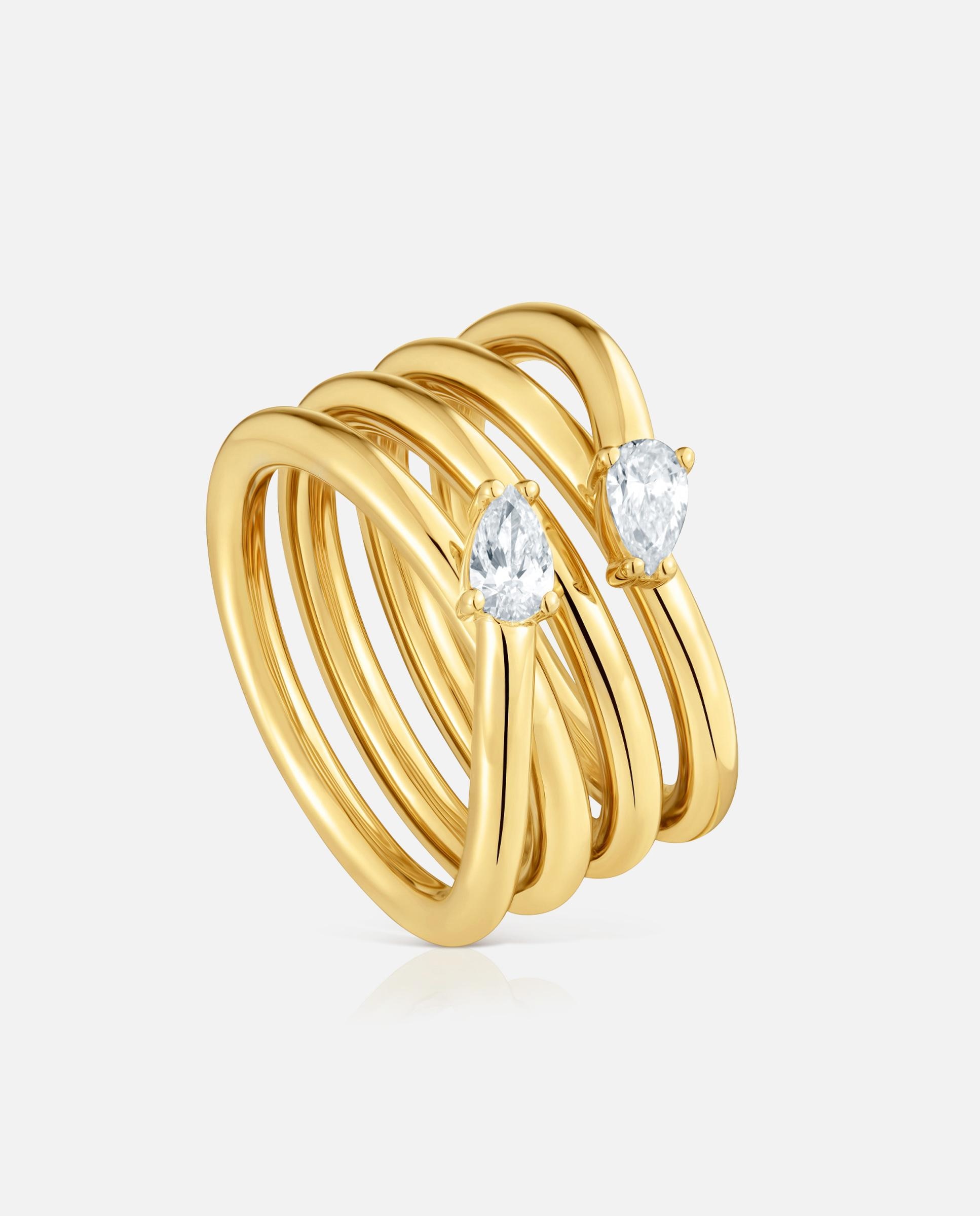 Anel com Pedras Banhado a Ouro 18 Kt Sobre Prata e Diamantes Criados em Laboratório Branco-1