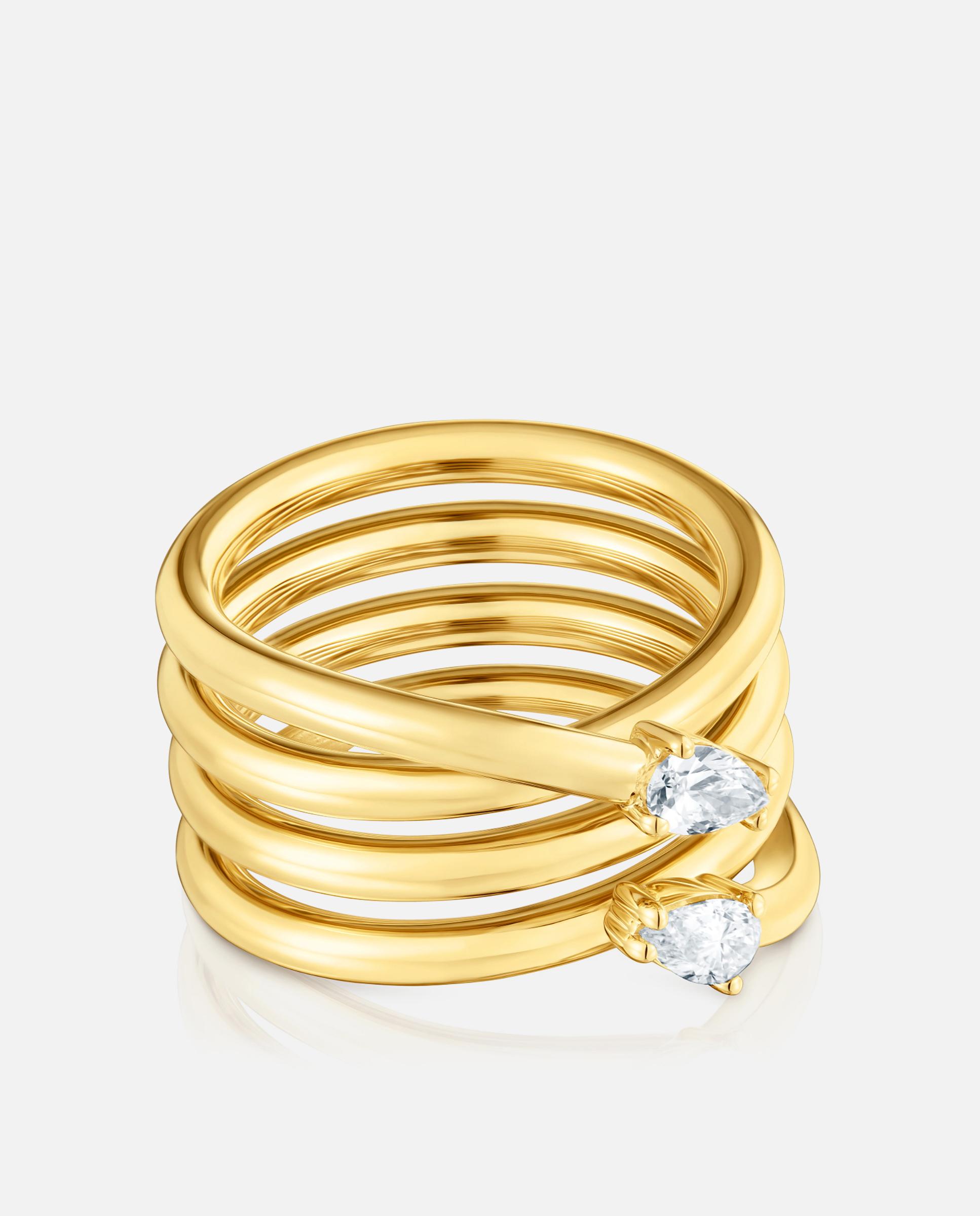 Anel com Pedras Banhado a Ouro 18 Kt Sobre Prata e Diamantes Criados em Laboratório Branco-2