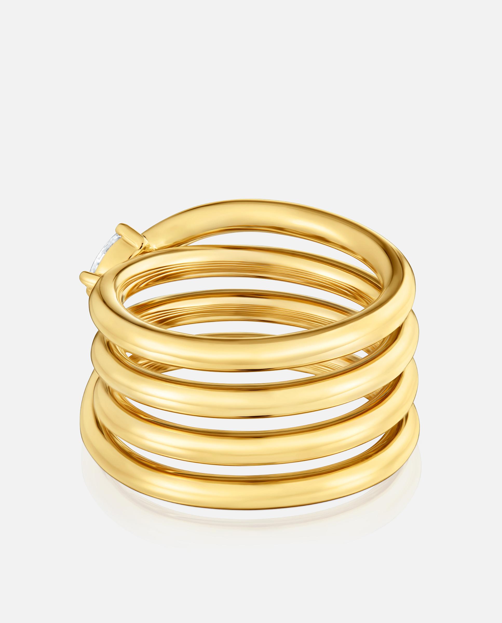 Anel com Pedras Banhado a Ouro 18 Kt Sobre Prata e Diamantes Criados em Laboratório Branco-3