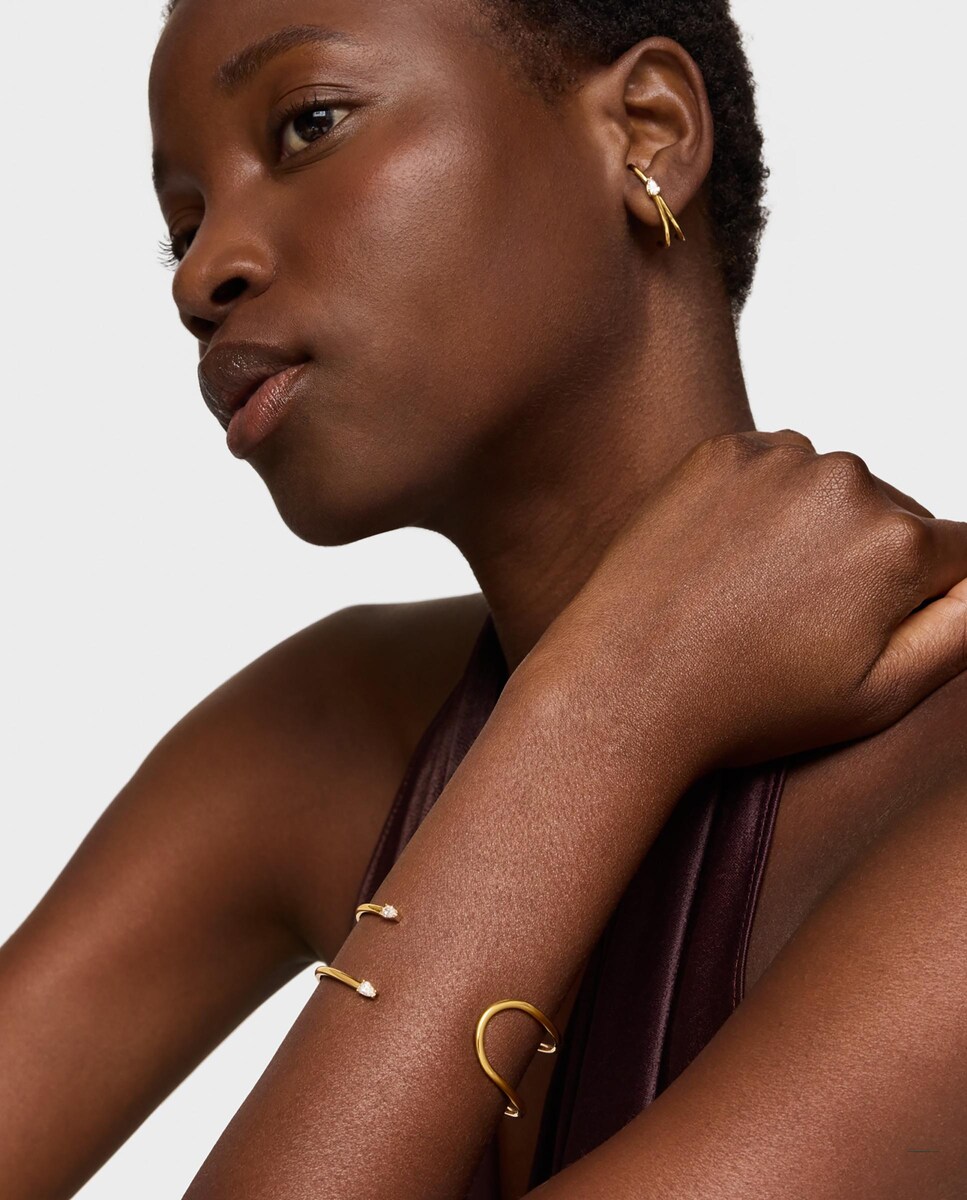 Pulseira Esclava Lio Lgd com Banho de Ouro 18 Kt Sobre Prata e Diamantes Criados em Laboratório Branco-5