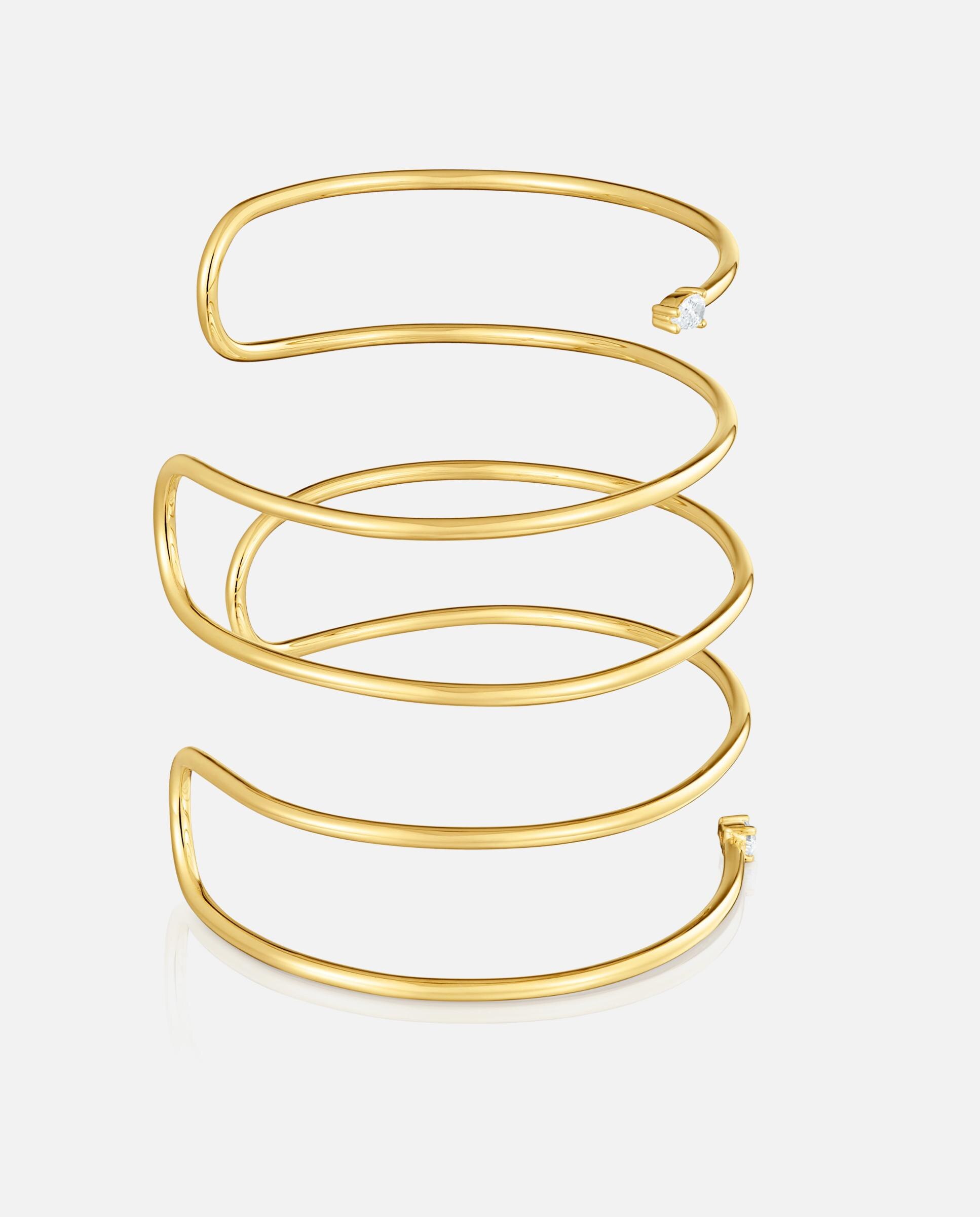 Pulseira Rígida Dupla com Banho de Ouro 18 Kt Sobre Prata e Diamantes Criados em Laboratório Lio Lgd Branco-2