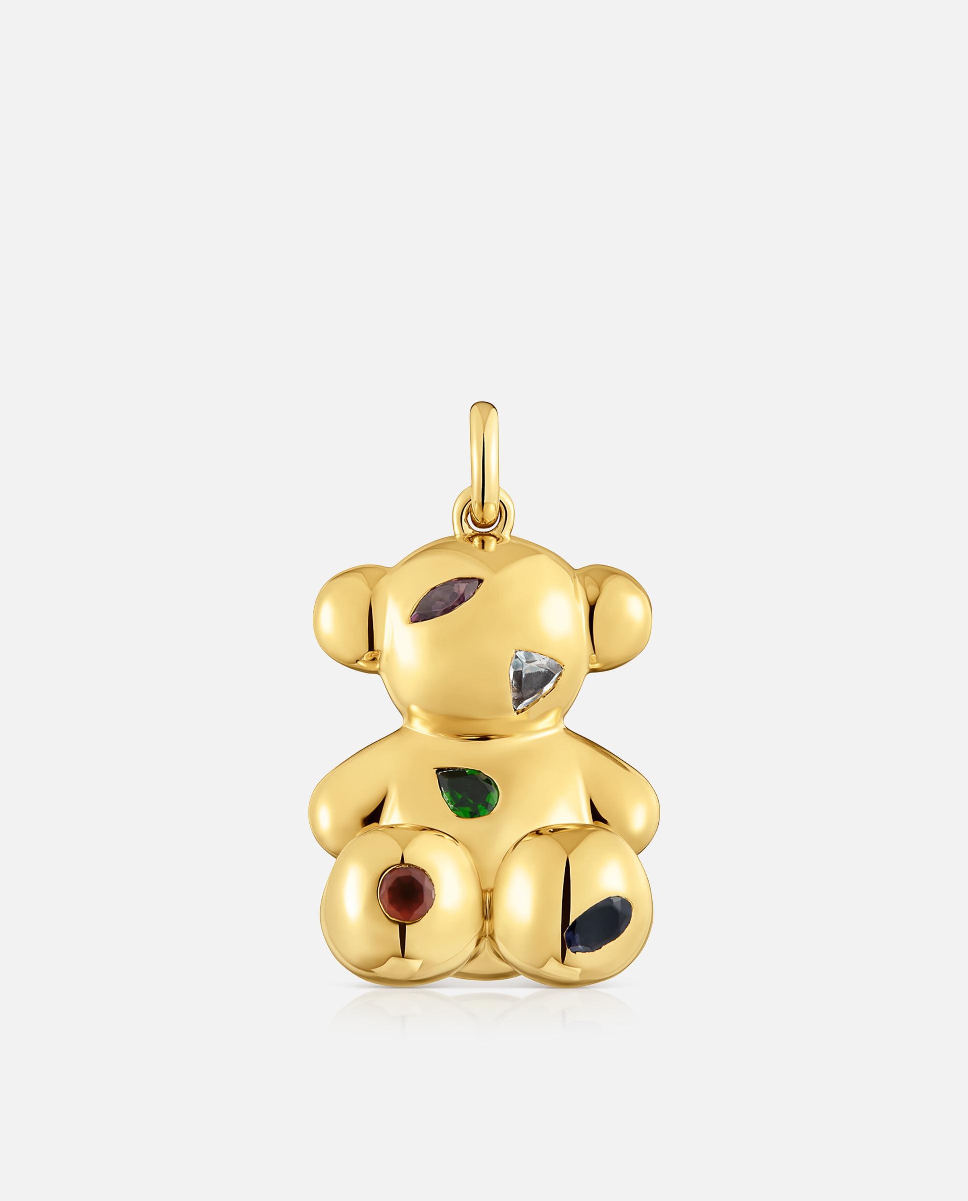 Pendente Bold Bear Urso Banhado em Ouro 18 Kt Sobre Prata e Gemas Multicolor-1