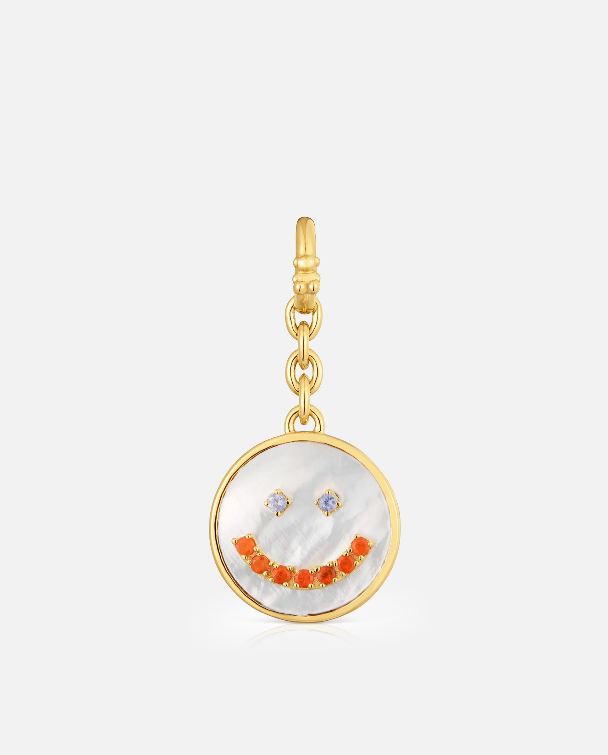 Pendente Medallions Smile Banhado em Ouro 18 Kt Sobre Prata com Madrepérola e Gemas 15 Mm Multicolor-1