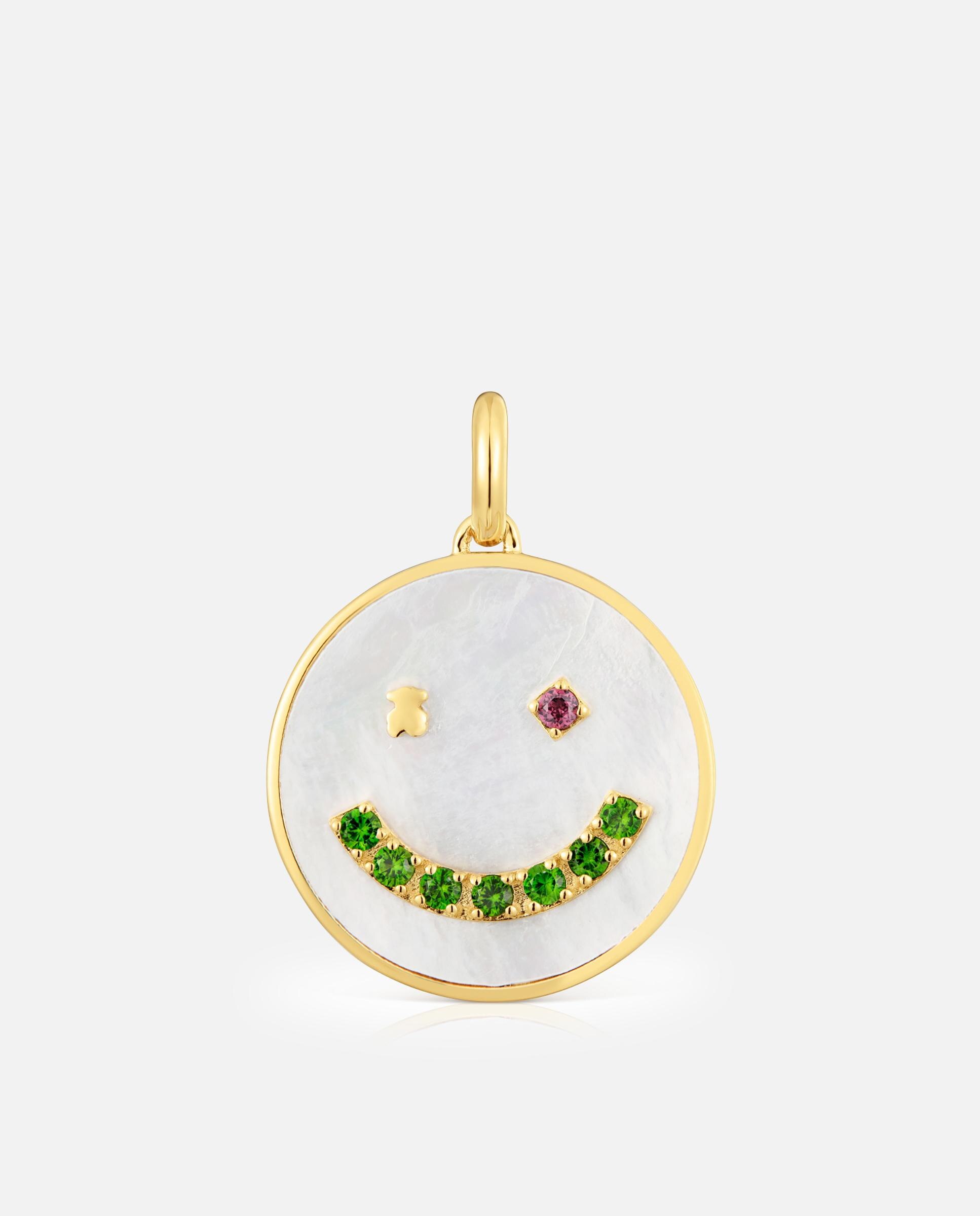 Pendente Medallions Smile Banhado em Ouro 18 Kt Sobre Prata com Madrepérola e Gemas 22 Mm Multicolor-1