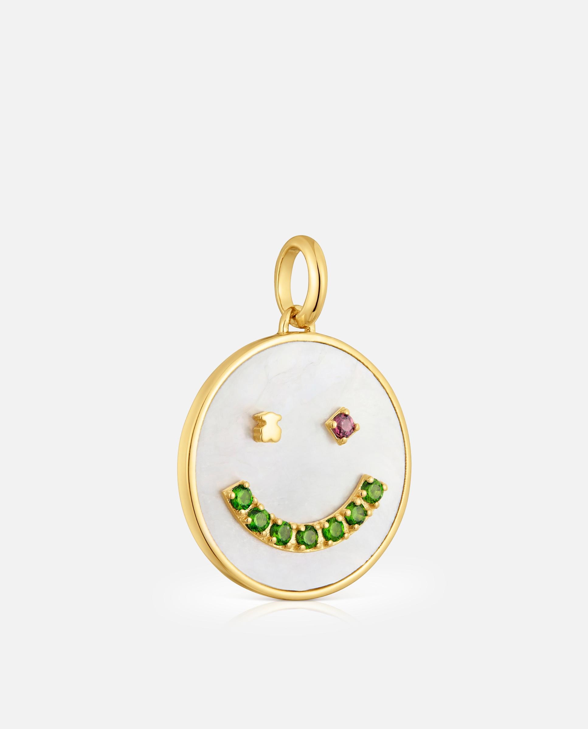 Pendente Medallions Smile Banhado em Ouro 18 Kt Sobre Prata com Madrepérola e Gemas 22 Mm Multicolor-2