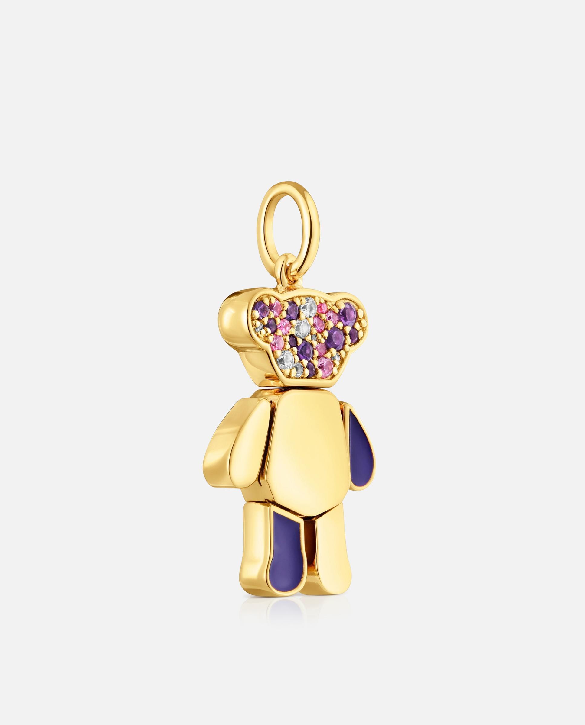 Pendente Teddy Bear Urso Banhado em Ouro 18 Kt Sobre Prata e Ametistas Roxo-2