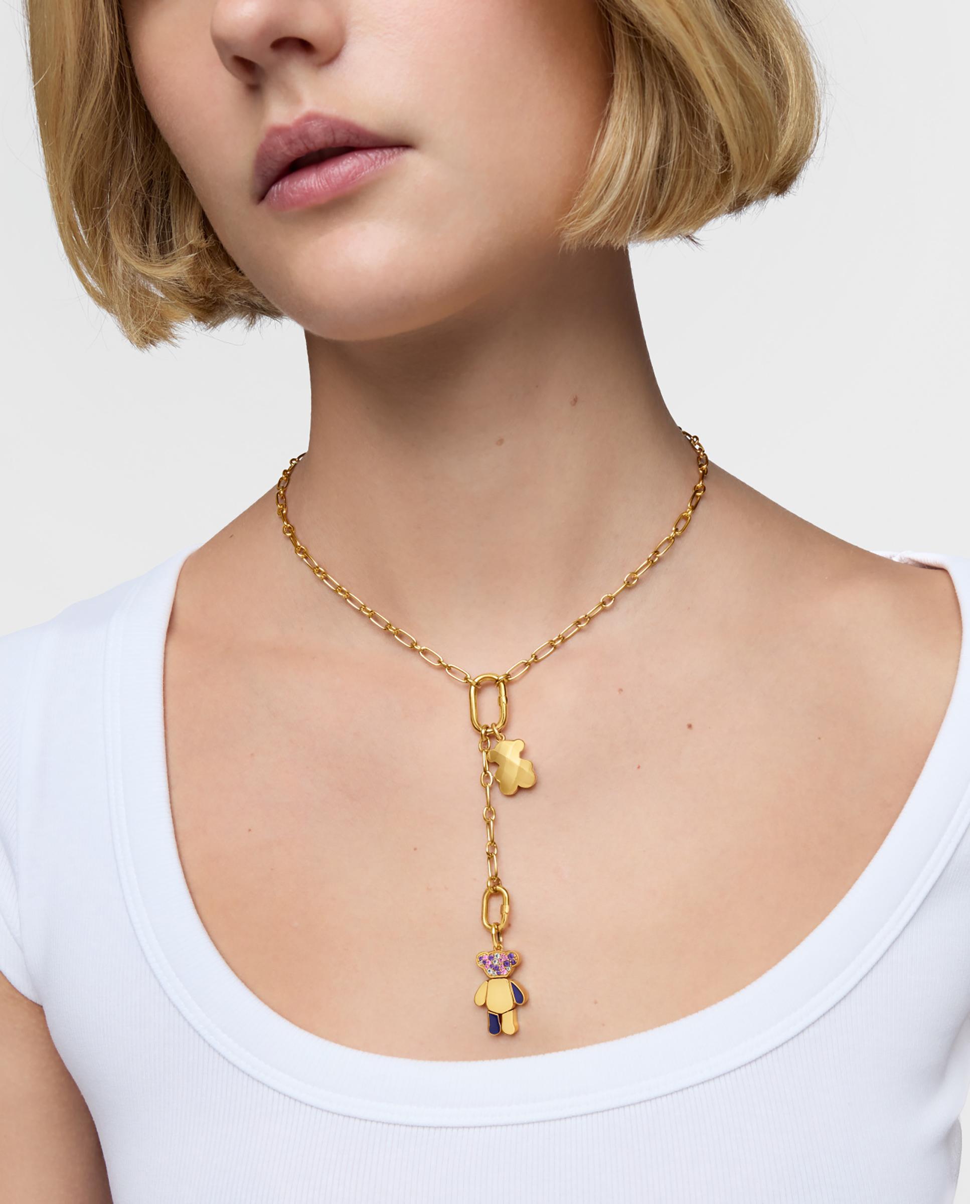 Pendente Teddy Bear Urso Banhado em Ouro 18 Kt Sobre Prata e Ametistas Roxo-5