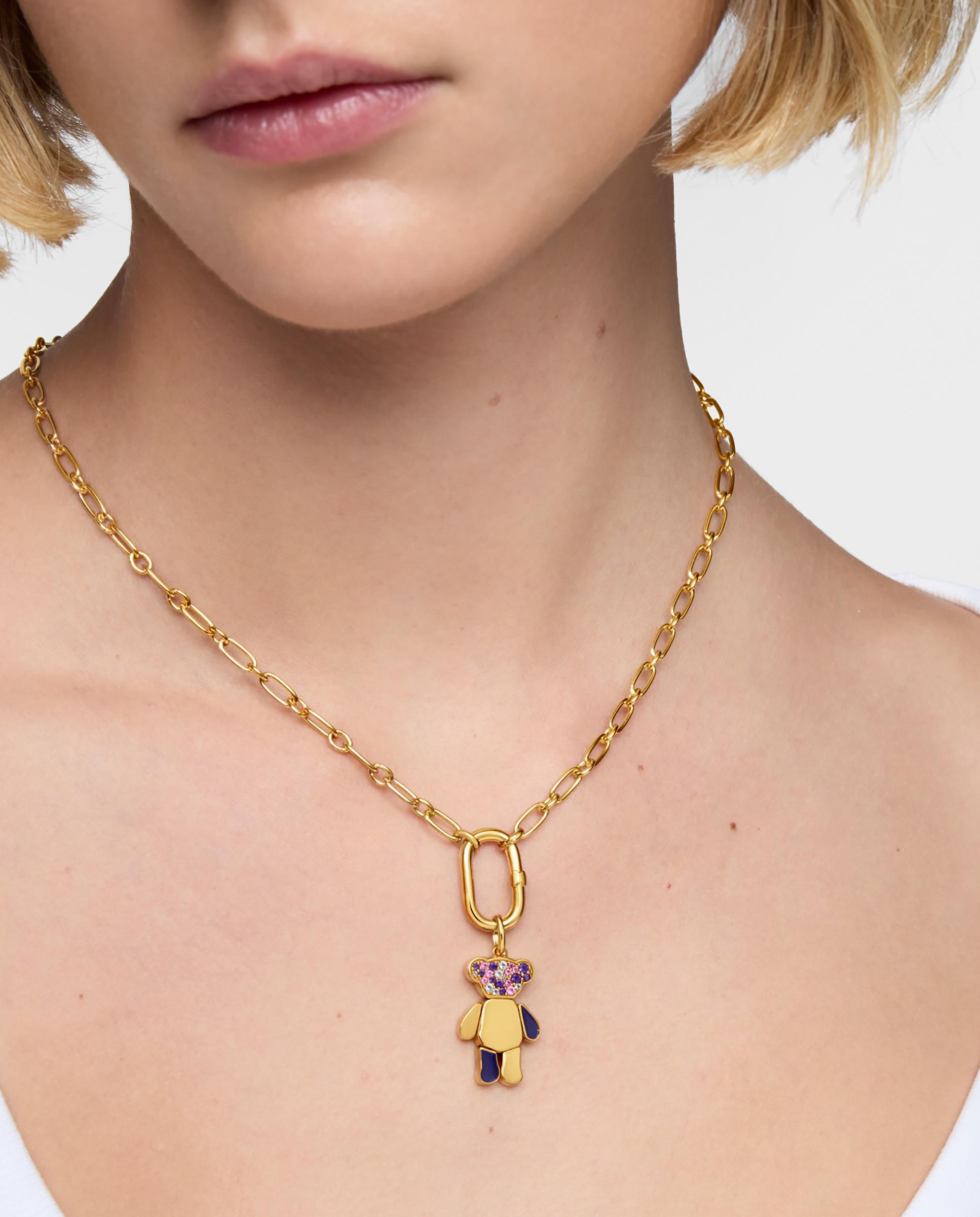 Pendente Teddy Bear Urso Banhado em Ouro 18 Kt Sobre Prata e Ametistas Roxo-6