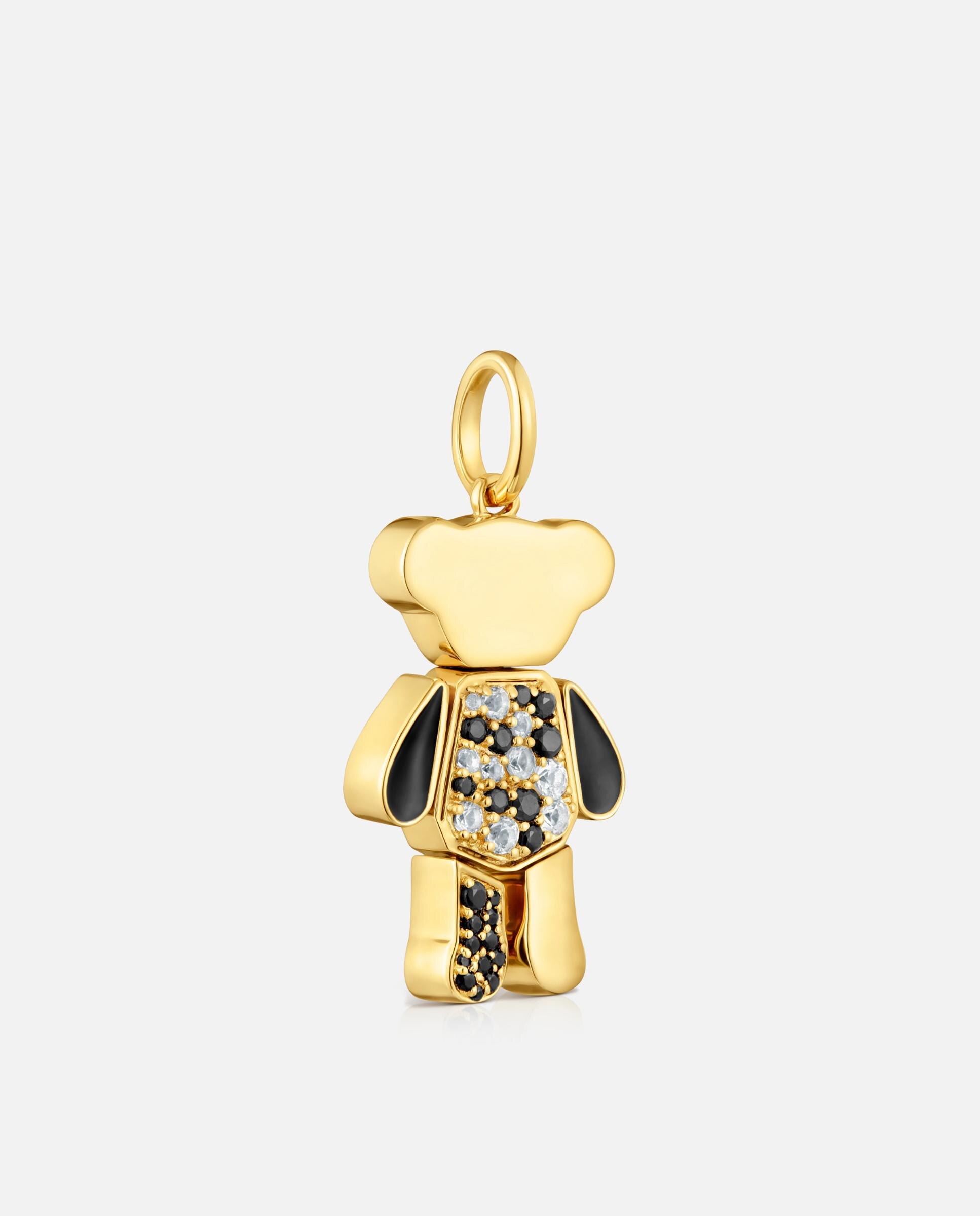 Pendete Teddy Bear Urso Banhado em Ouro 18 Kt Sobre Prata e Gemas Multicolor-2