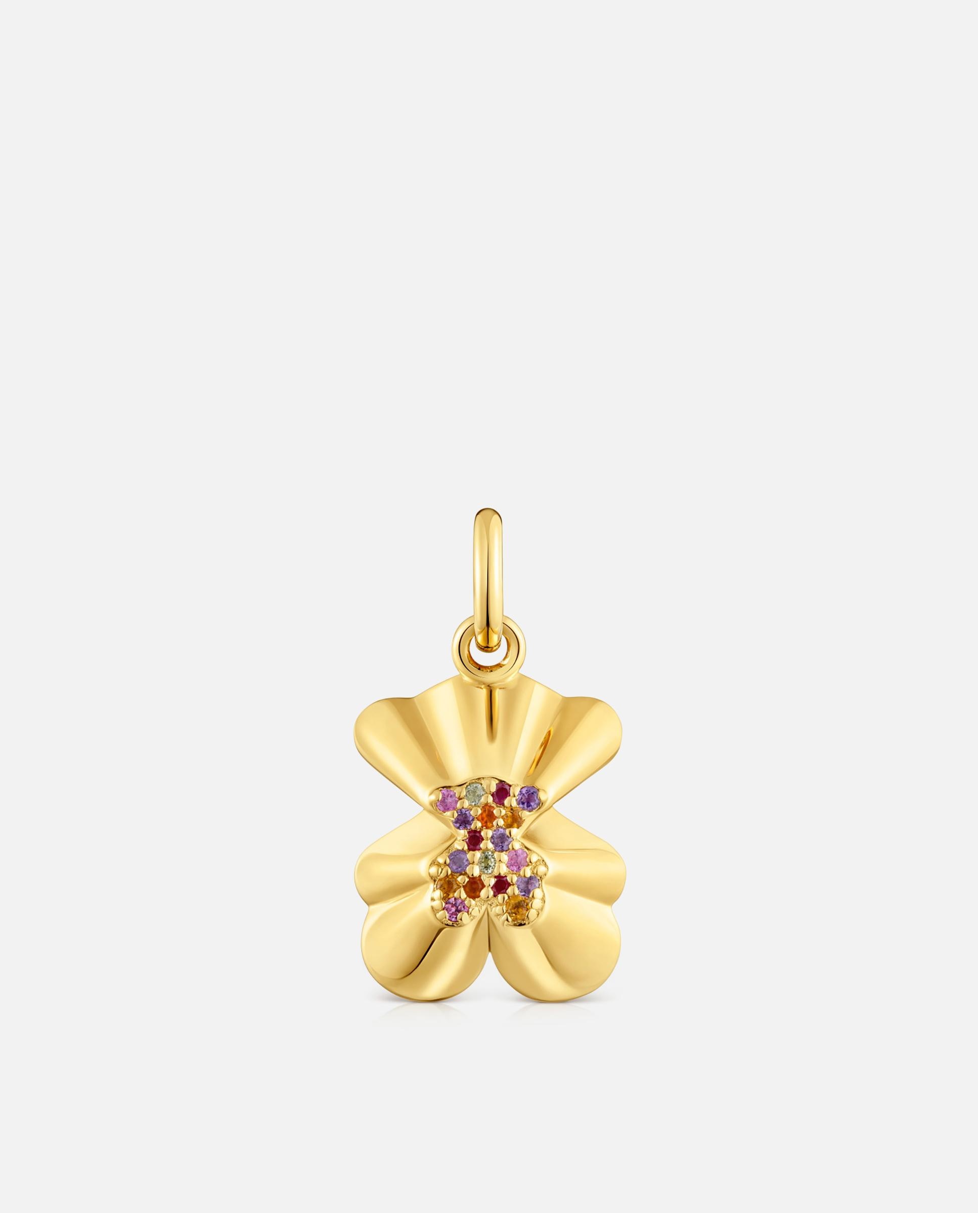 Pendente Sweet 40s Banhado em Ouro 18 Kt Sobre Prata Urso Projetado e Gemas Multicolor-1