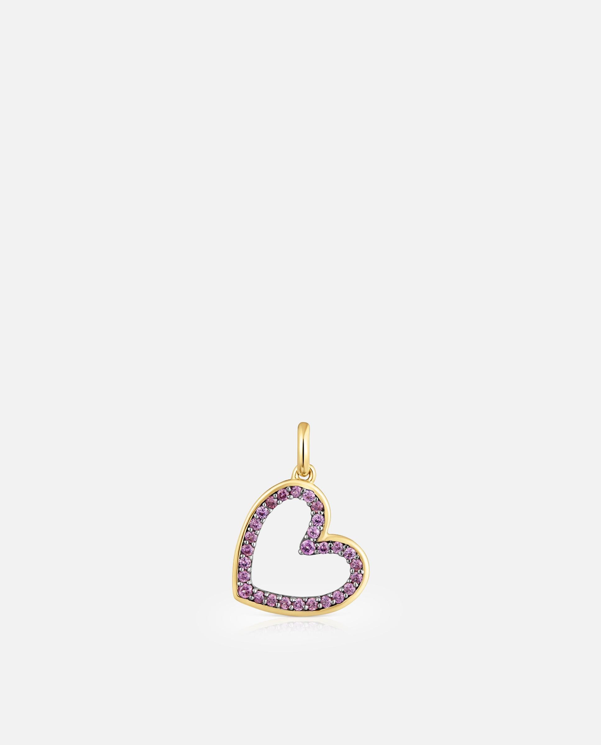 Pendente Medallions Coração de Ouro 14 Kt e Rodolita Rosa-1