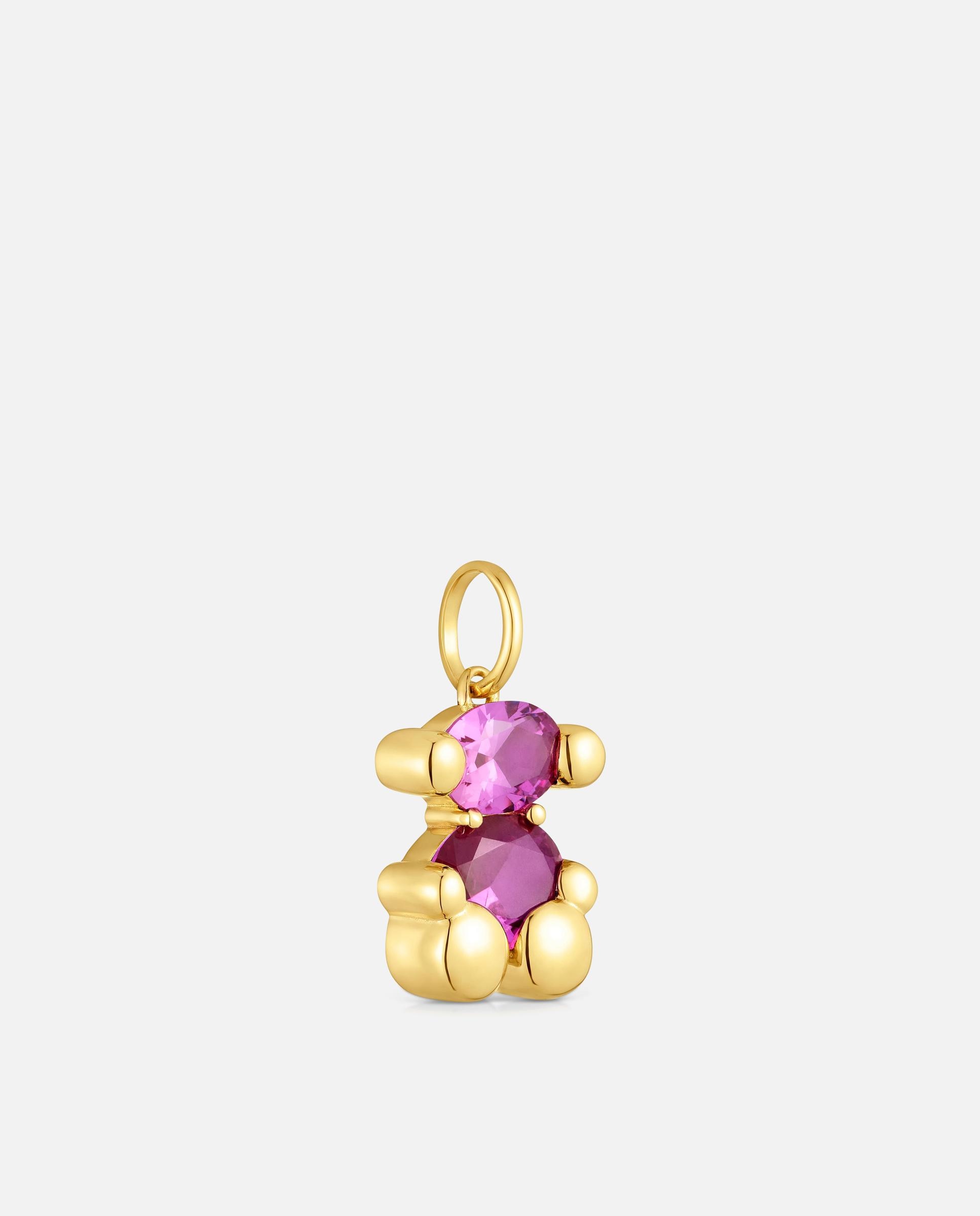 Pendente Banhado em Ouro 18 Kt Sobre Prata com Espinela em Bear Lgg Pequeno Rosa-2