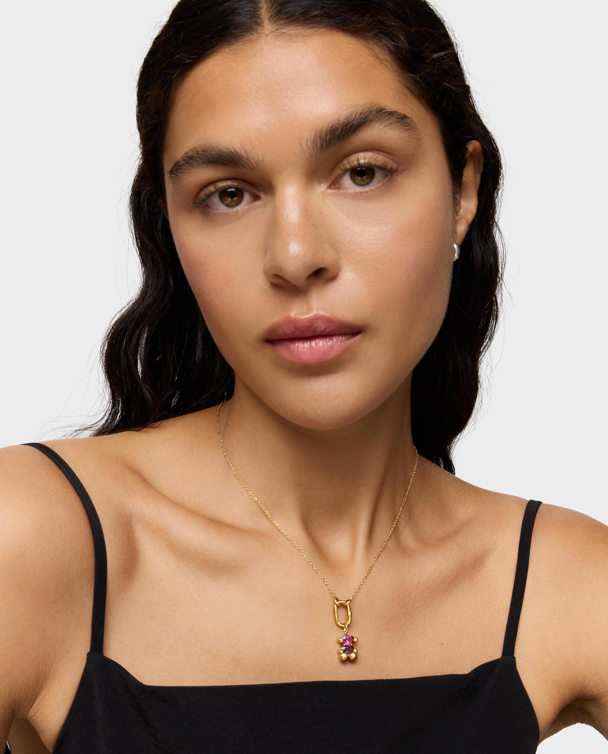 Pendente Banhado em Ouro 18 Kt Sobre Prata com Espinela em Bear Lgg Pequeno Rosa-4