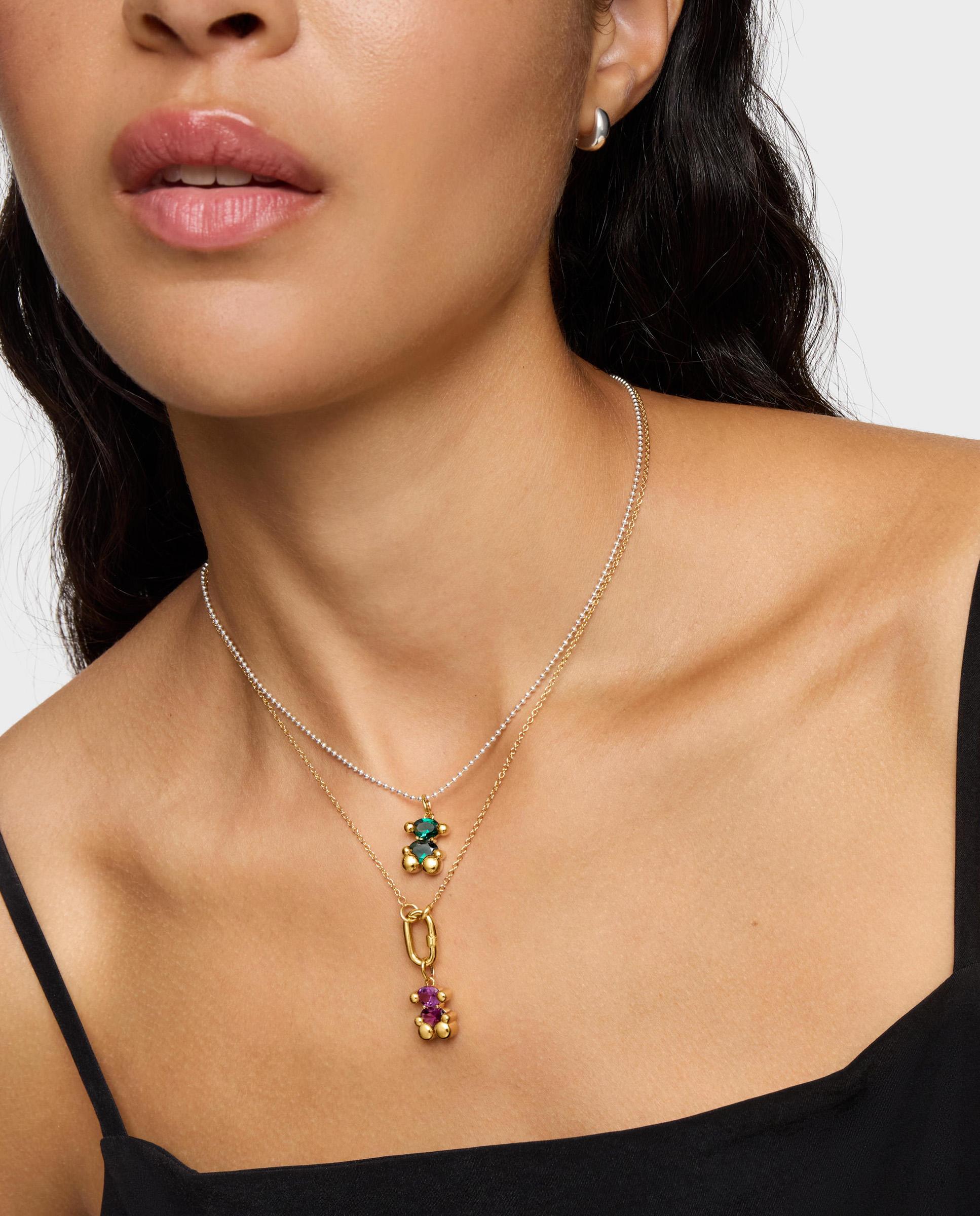 Pendente Banhado em Ouro 18 Kt Sobre Prata com Espinela em Bear Lgg Pequeno Rosa-5