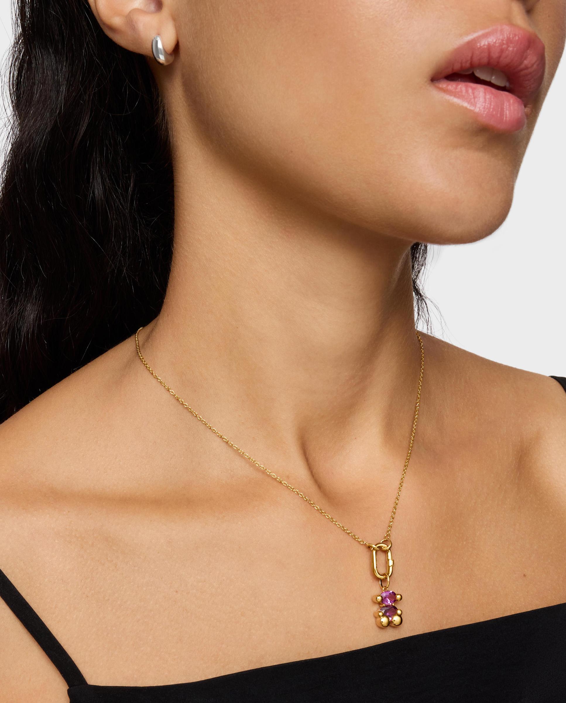 Pendente Banhado em Ouro 18 Kt Sobre Prata com Espinela em Bear Lgg Pequeno Rosa-6