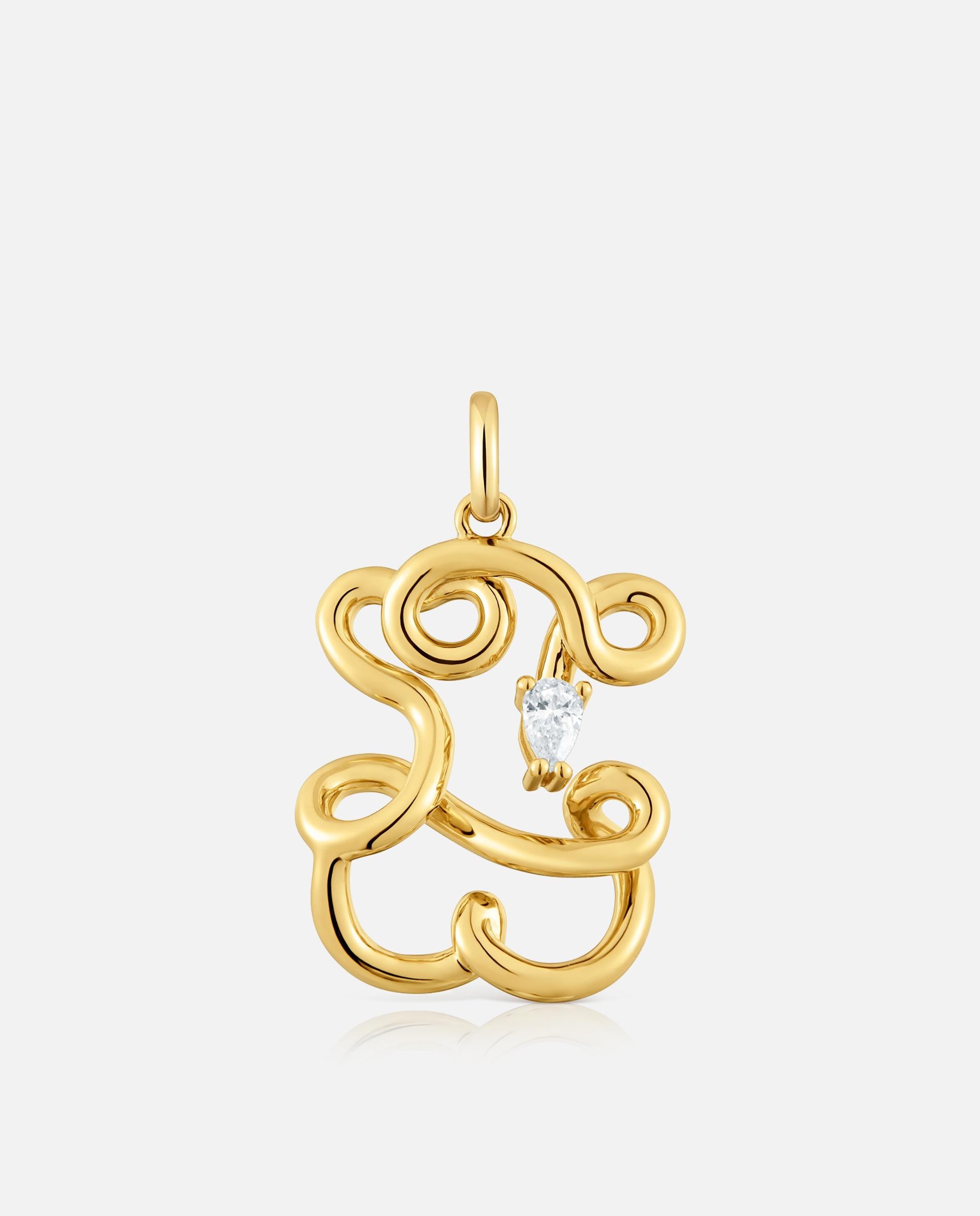 Pendentes Lio Lgd Urso Banhado em Ouro 18 Kt Sobre Prata e Diamantes Criados em Laboratório 22 Mm Branco-1