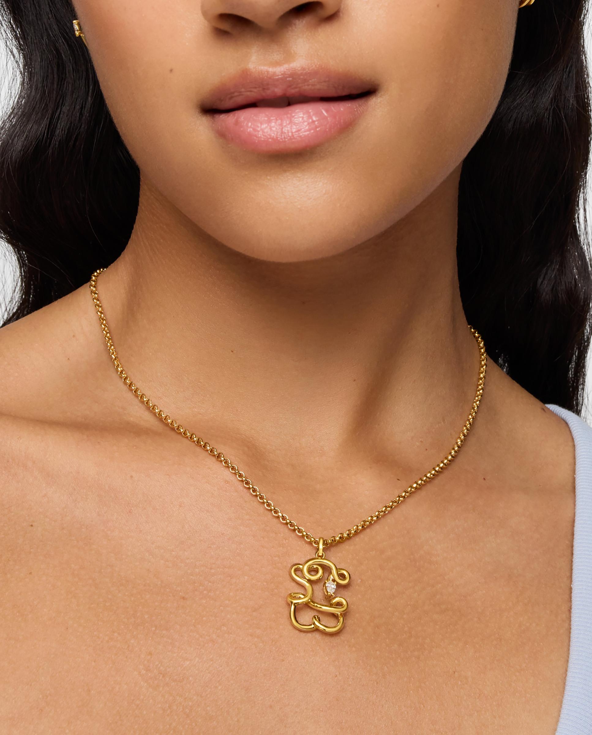 Pendentes Lio Lgd Urso Banhado em Ouro 18 Kt Sobre Prata e Diamantes Criados em Laboratório 22 Mm Branco-6