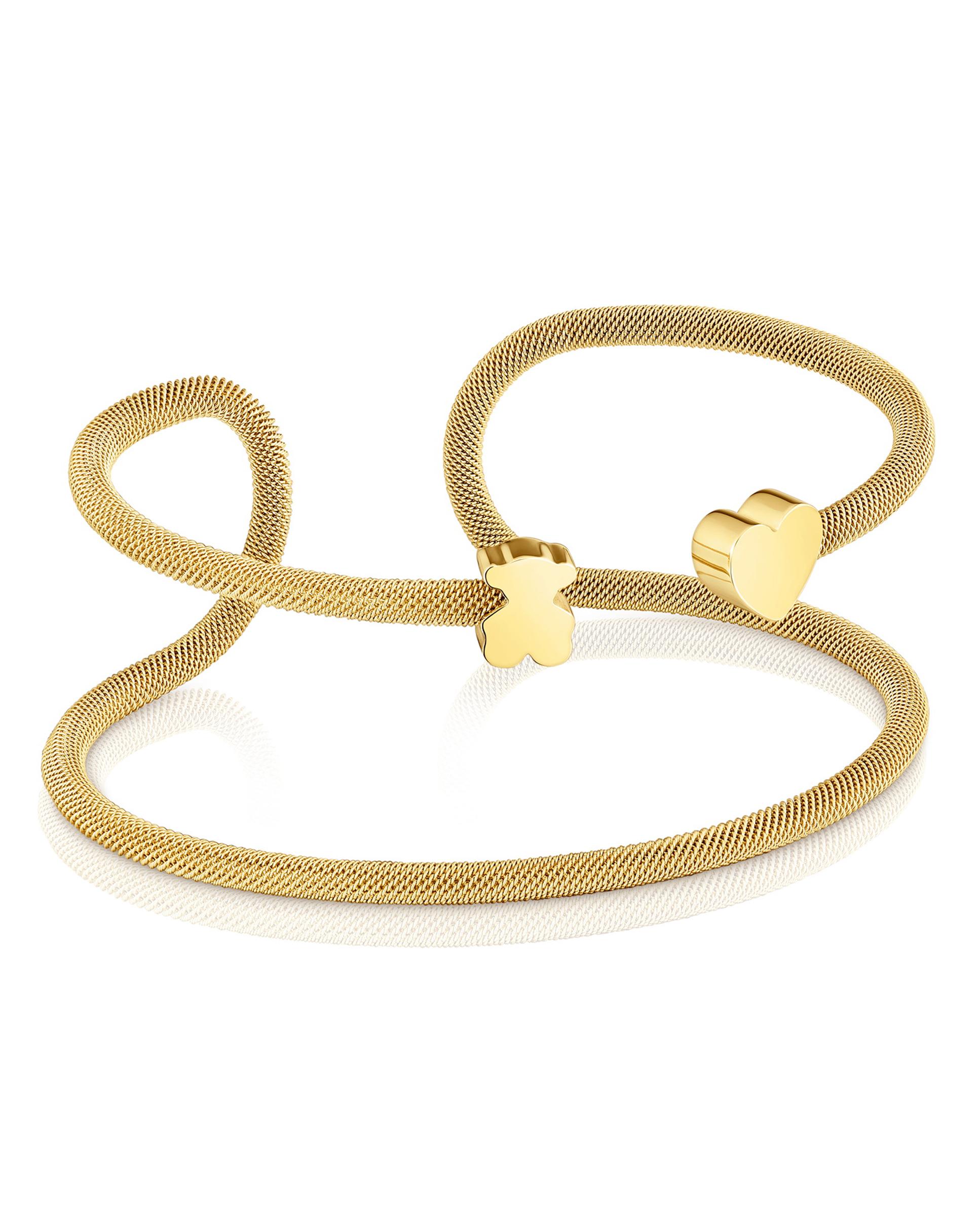 Pulseira Rígida Icon Mesh Dupla Banhada a Ouro 18 Kt Sobre Prata Dourado-1