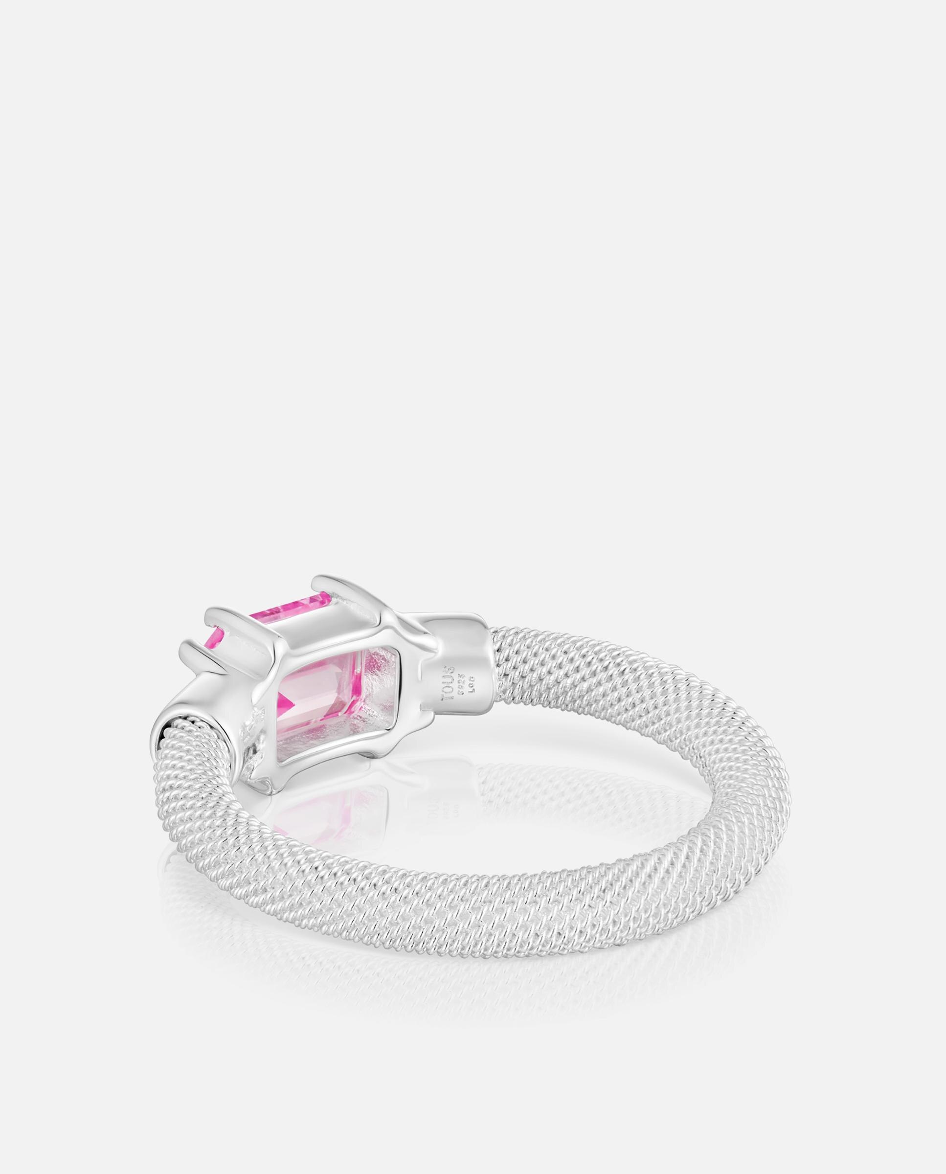 Anel Mesh Lgg de Prata e Safira Criada em Laboratório Rosa-3