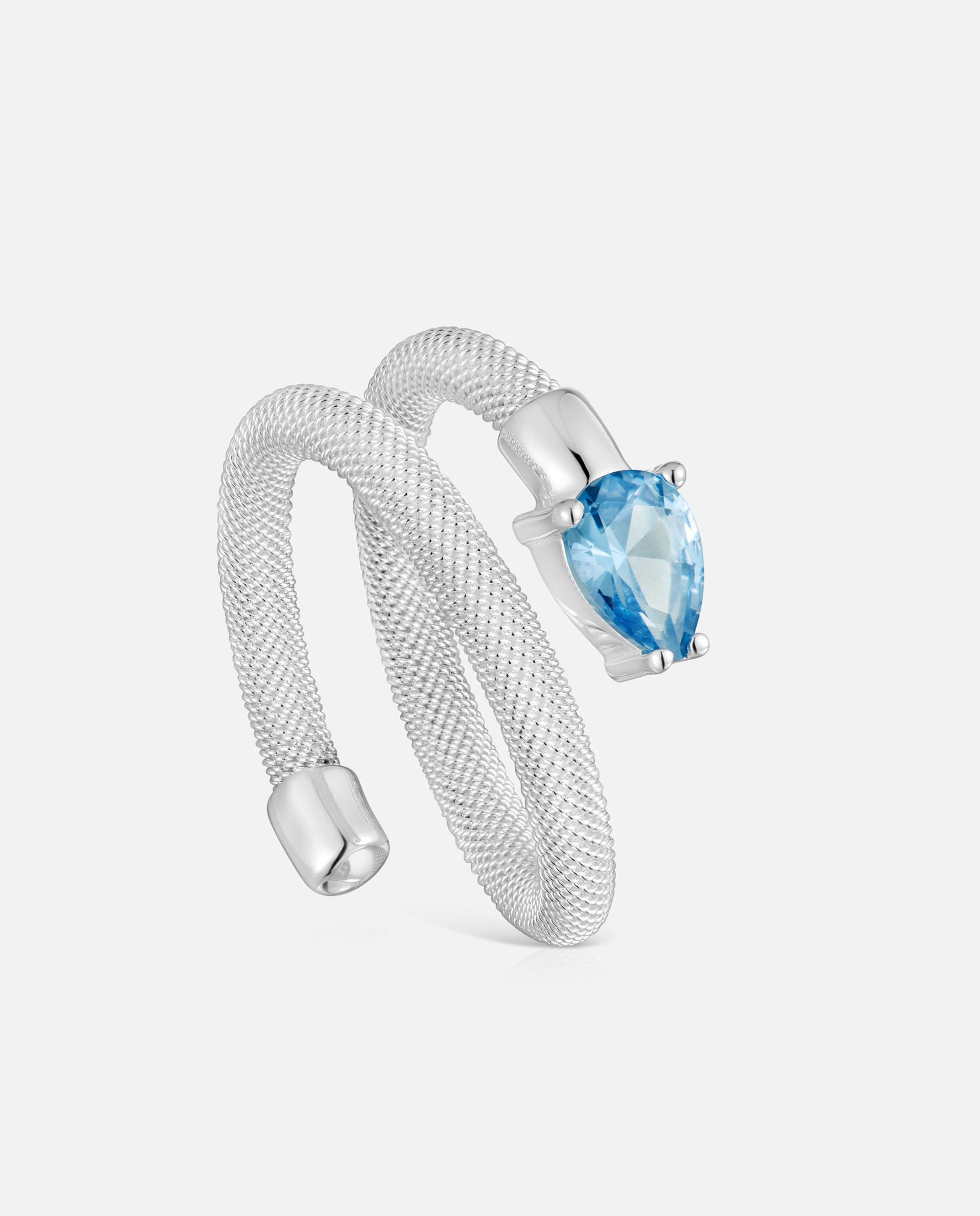 Anel Mesh Lgg Espiral de Prata e Espinela Criada em Laboratório Azul-1