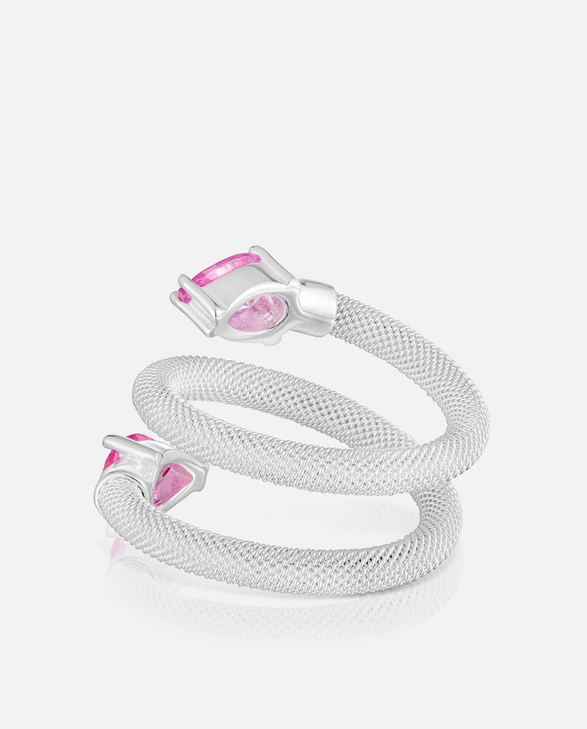 Anel Mesh Lgg Espiral de Prata e Gemas Criadas em Laboratório Rosa-3