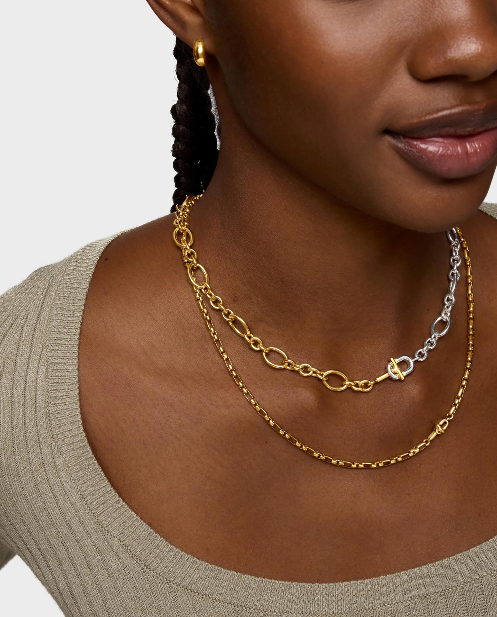 Colar de Corrente Quadrada com Banho de Ouro 18 Kt Sobre Prata Tous Manifesto Dourado-3