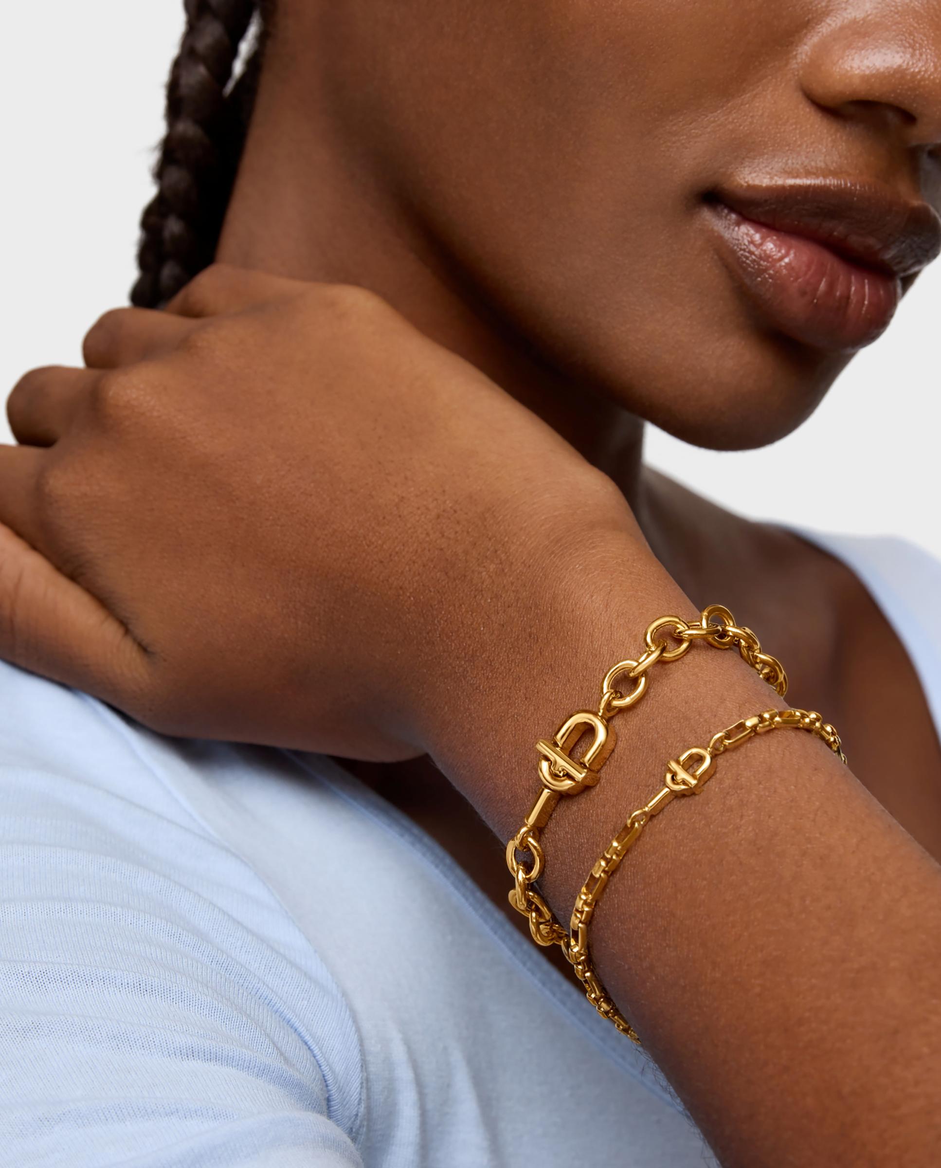 Pulseira de Corrente Quadrada com Banho de Ouro 18 Quilates Sobre Prata Tous Manifesto Dourado-3
