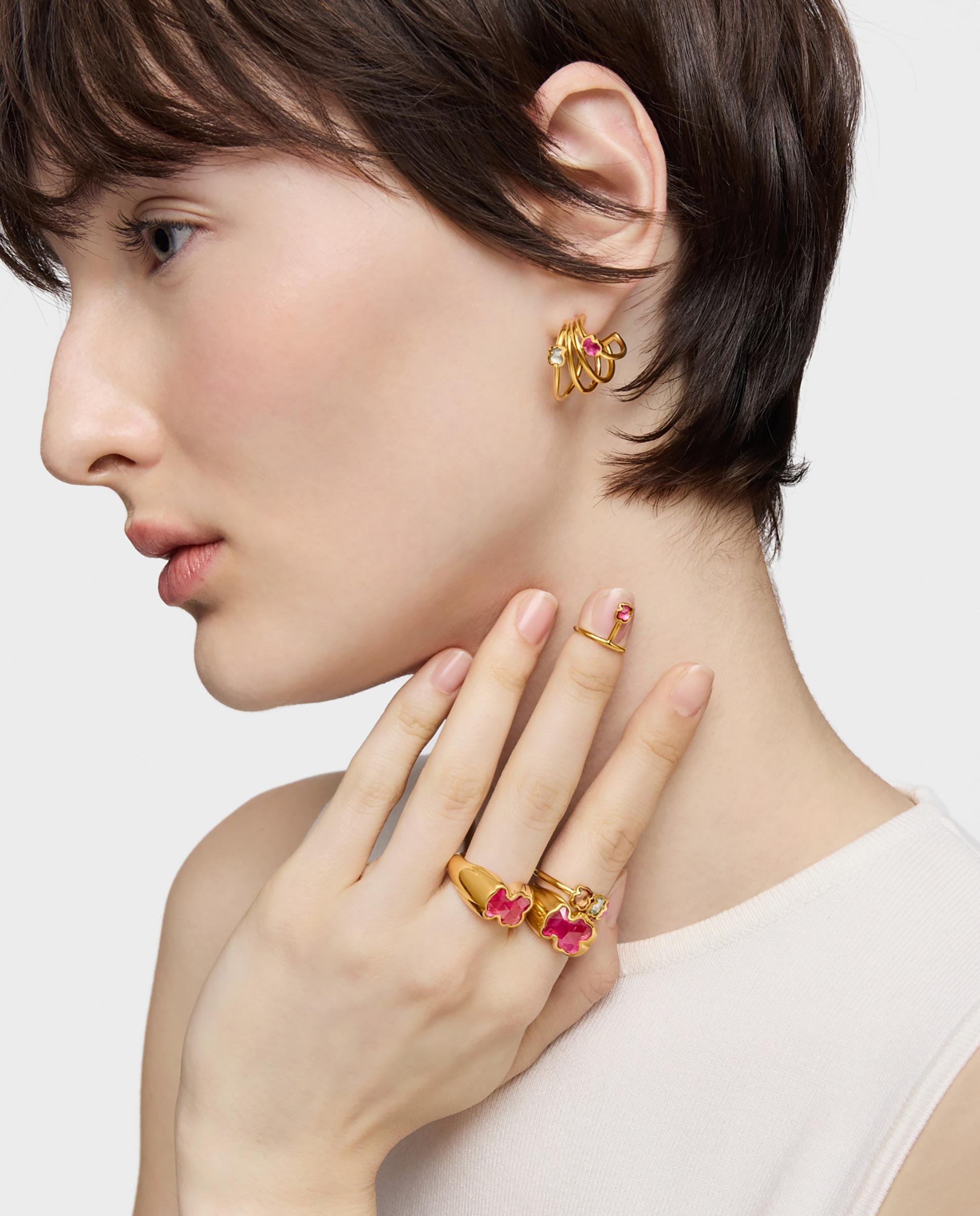 Anel com Rubi Criado em Laboratório Icon Color Lgg Banhado a Ouro 18 Kt Sobre Prata Vermelho-4