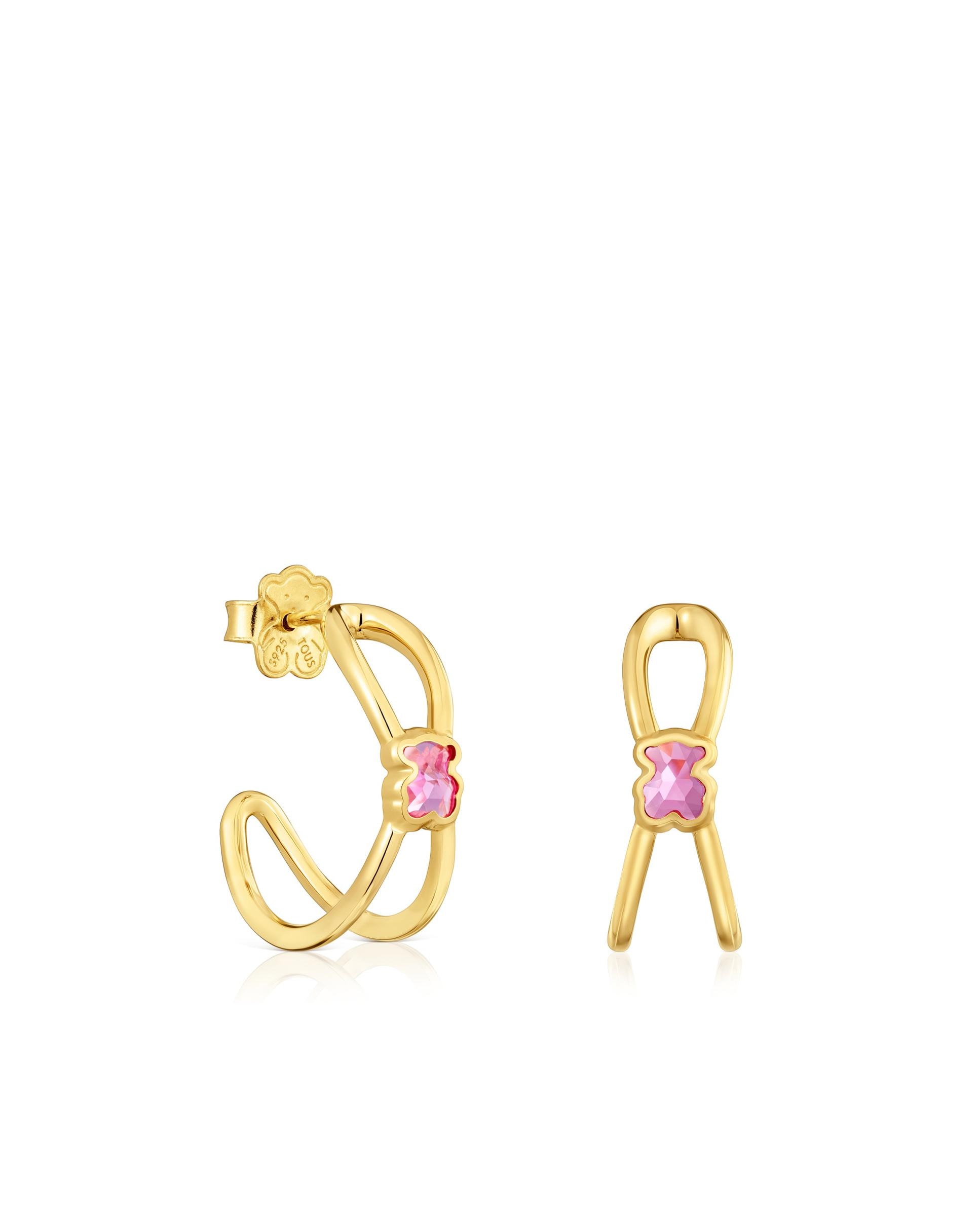 Brincos de Aro Icon Color Lgg Banhados a Ouro 18 Kt em Prata com Rubi Criado em Laboratório Vermelho-1