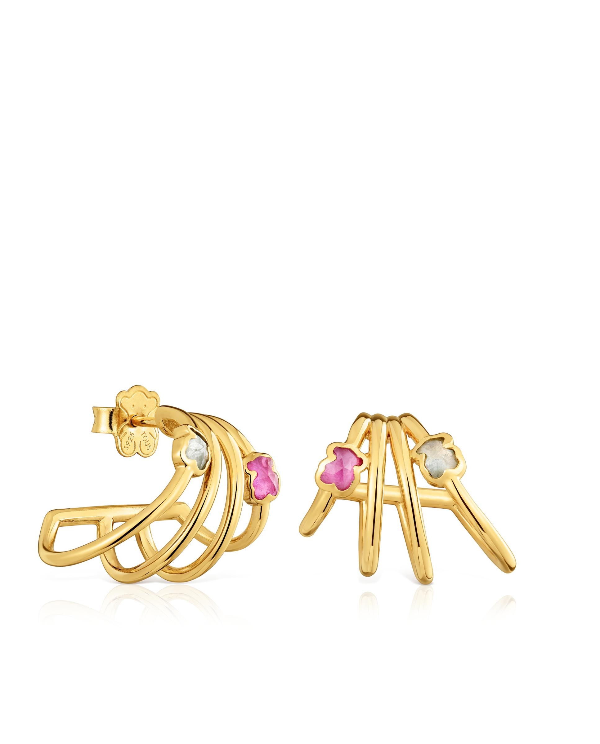 Brincos de Aro Icon Color Lgg Banhados a Ouro 18 Kt Sobre Prata com Gemas Criadas em Laboratório Multicolor-1