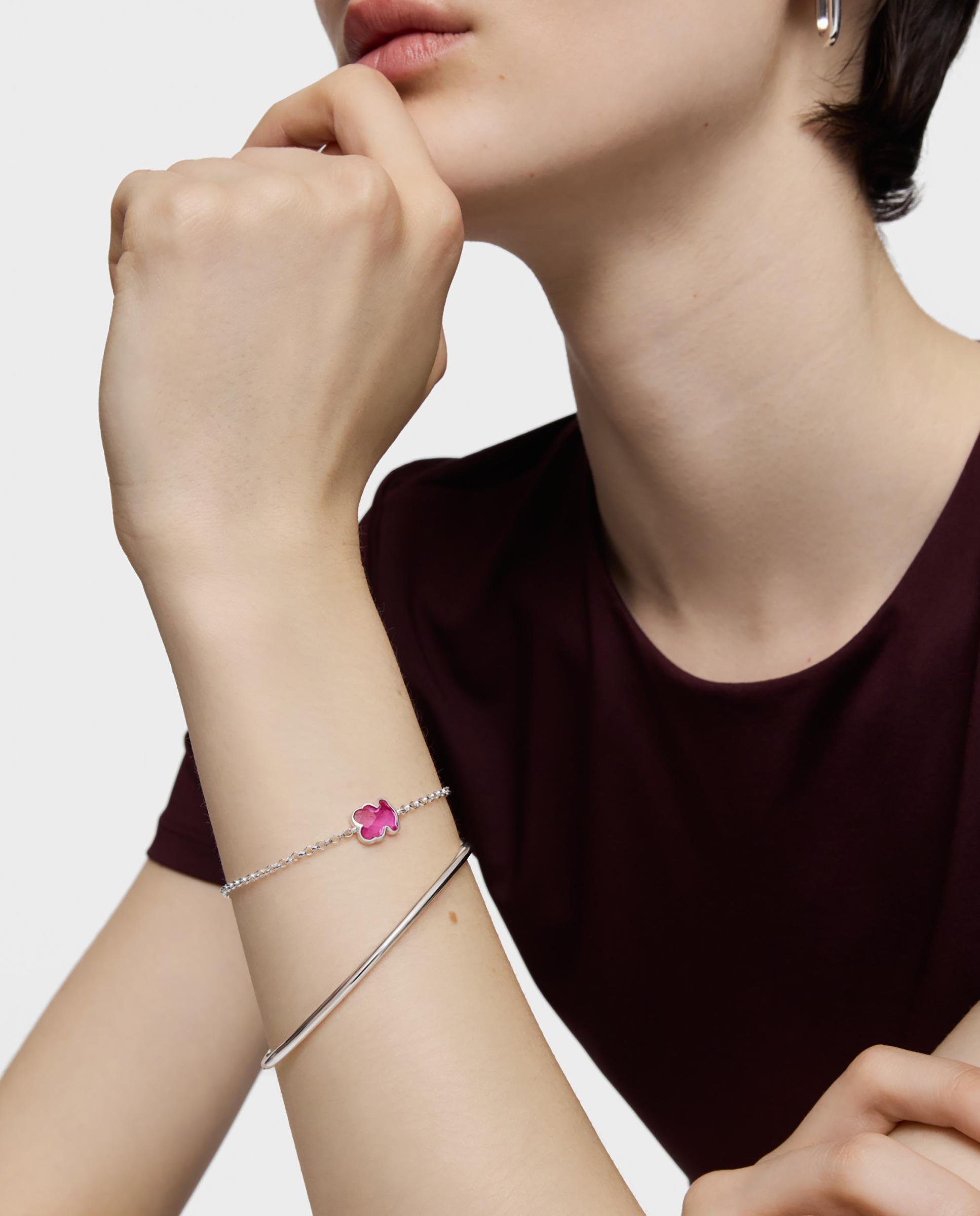 Pulseira de Corrente Icon Color Lgg de Prata com Rubi Criado em Laboratório Rosa-5