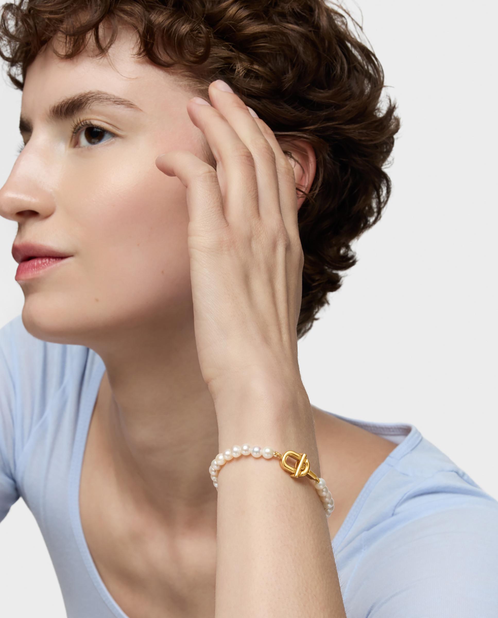 Bracelete Manifesto de Pérolas Cultivadas com Banho de Ouro 18 Kt Sobre Prata Branco-4