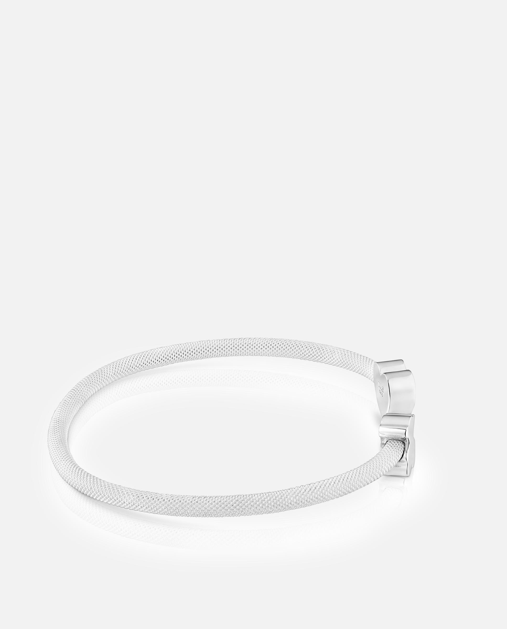 Pulseira Rígida Icon Mesh de Prata e Motivos Prateado-2