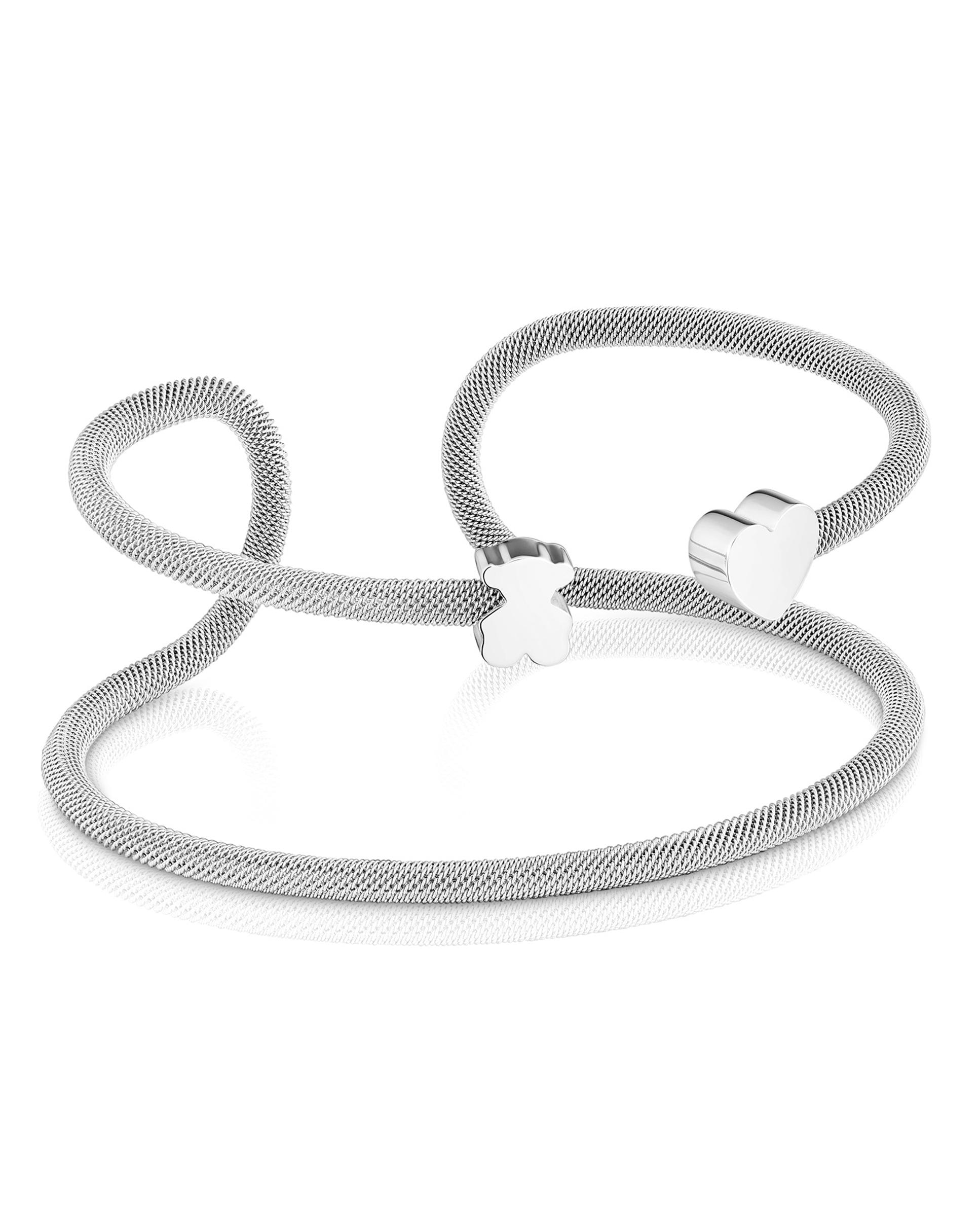 Bracelete Icon Mesh Duplo de Prata Prateado-1
