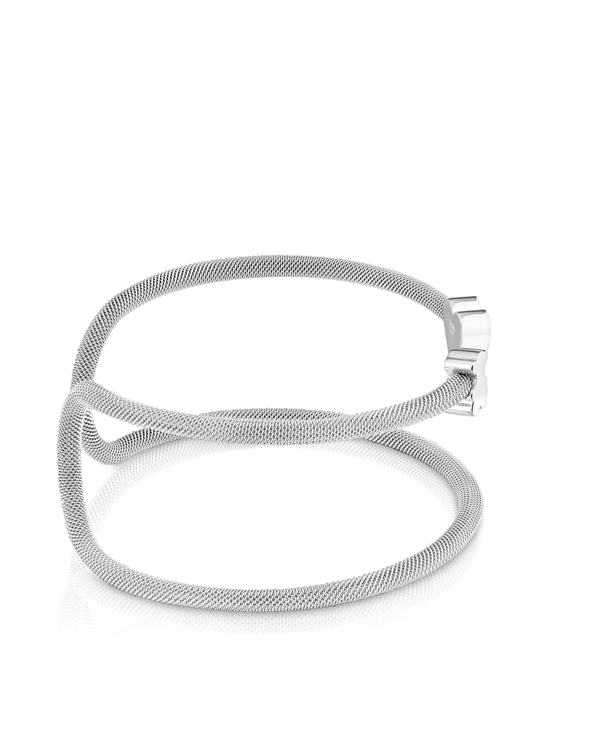 Bracelete Icon Mesh Duplo de Prata Prateado-2