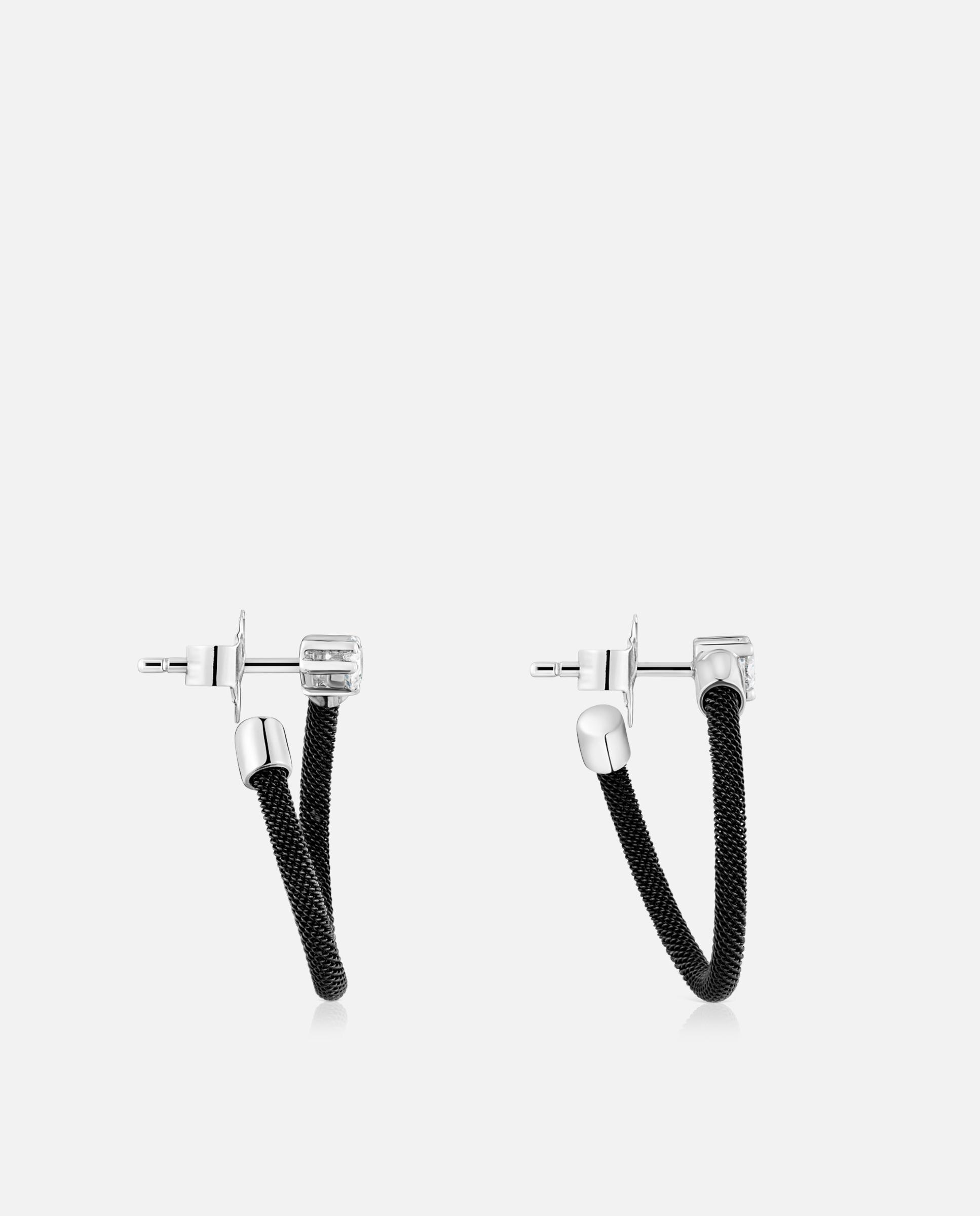 Brincos de Argola Mesh Lgd de Platina, Aço Preto e Diamantes Multicolor-2