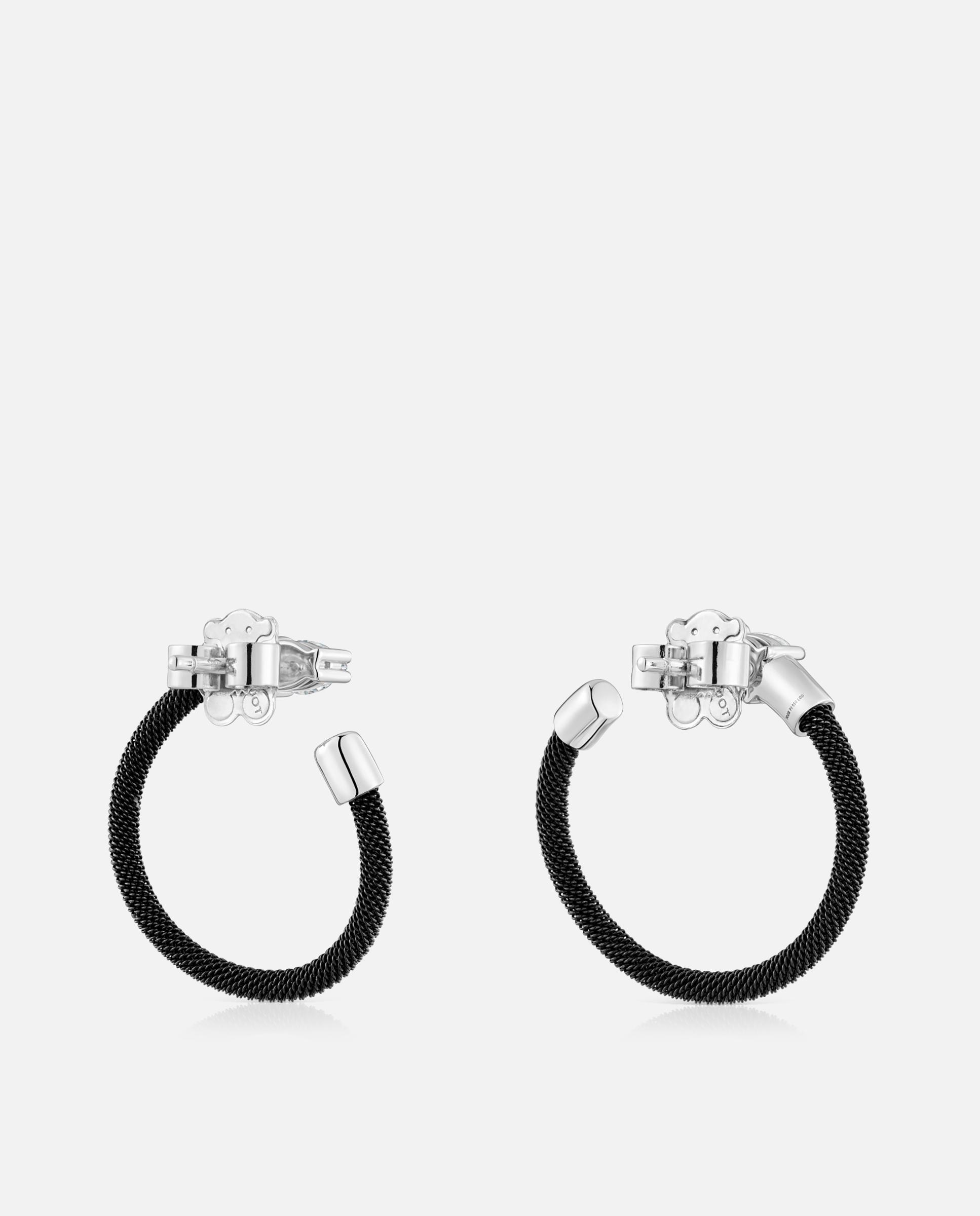 Brincos de Argola Mesh Lgd de Platina, Aço Preto e Diamantes Multicolor-3