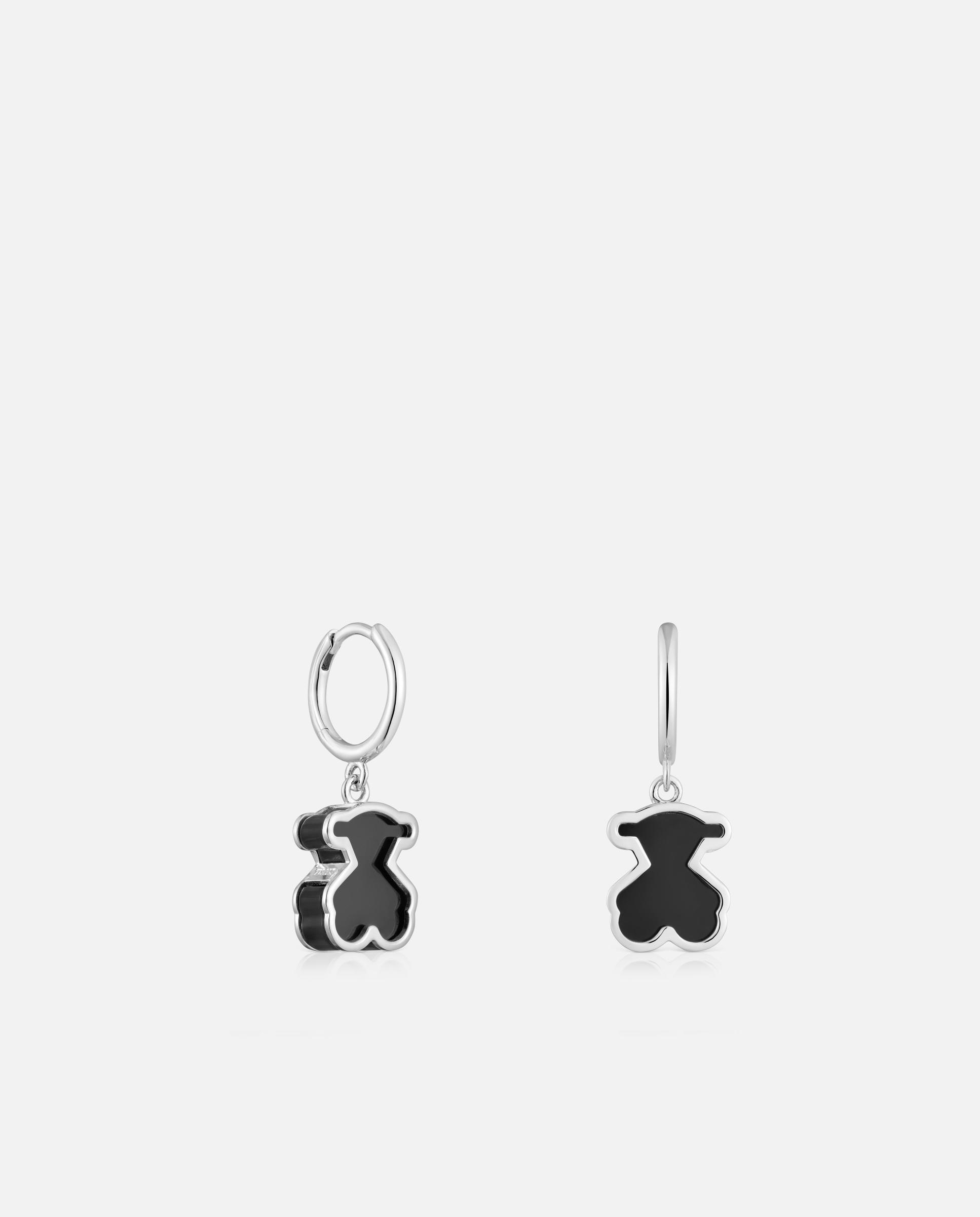 Brincos de Aro Galaxy de Prata e Metacrilato em Preto Preto-1
