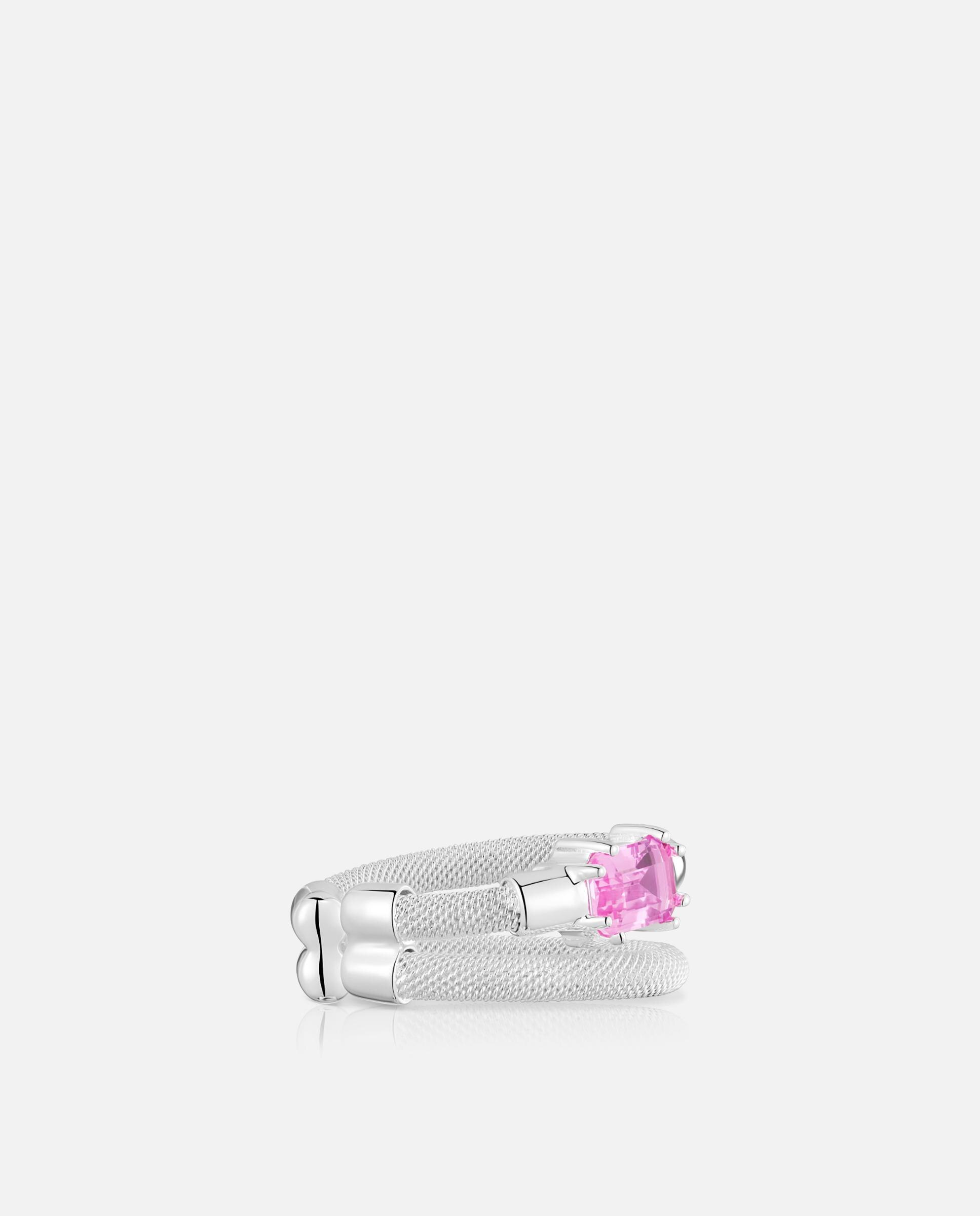Piercing Earcuff Mesh Lgg de Prata e Safira Rosa-2