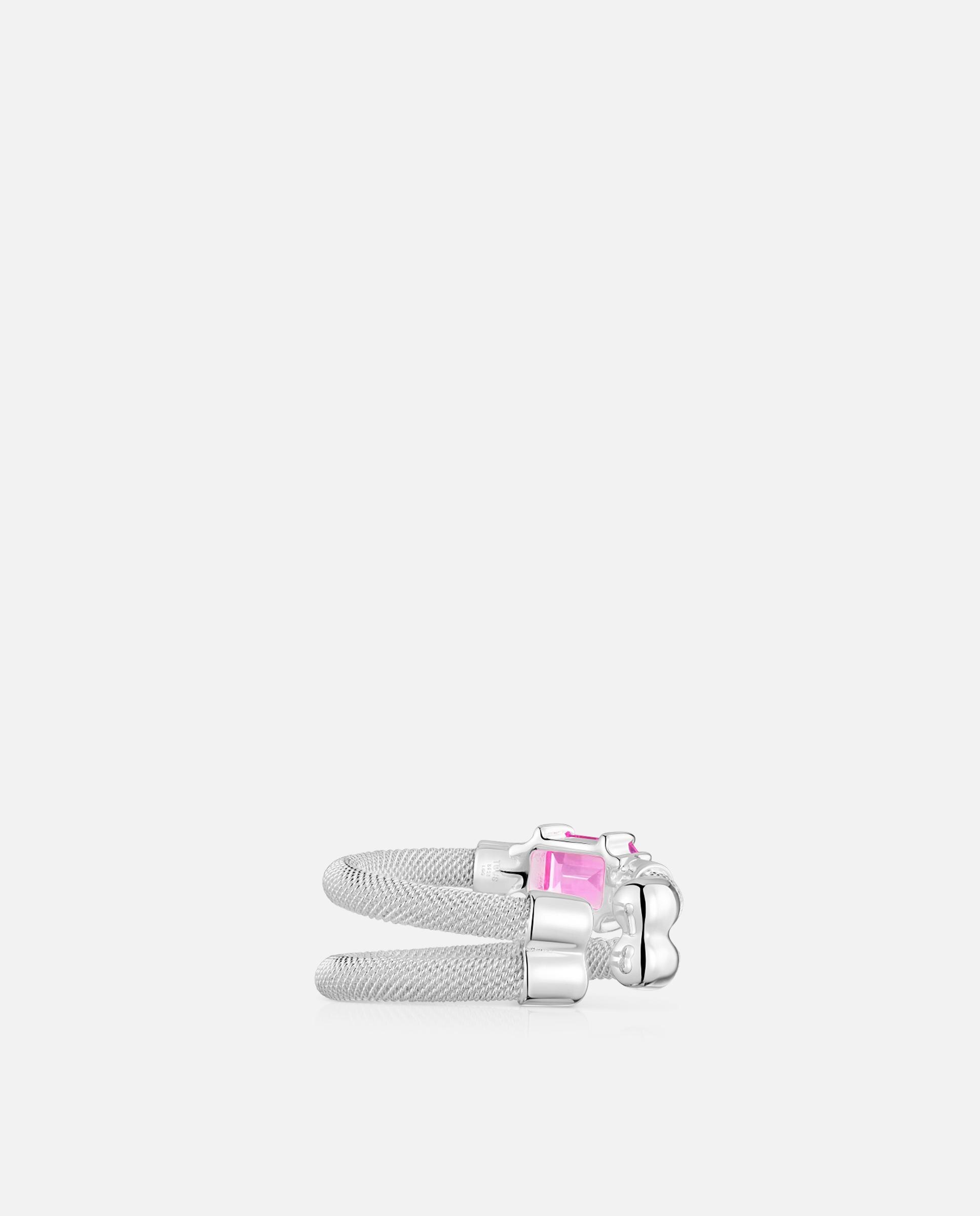 Piercing Earcuff Mesh Lgg de Prata e Safira Rosa-3