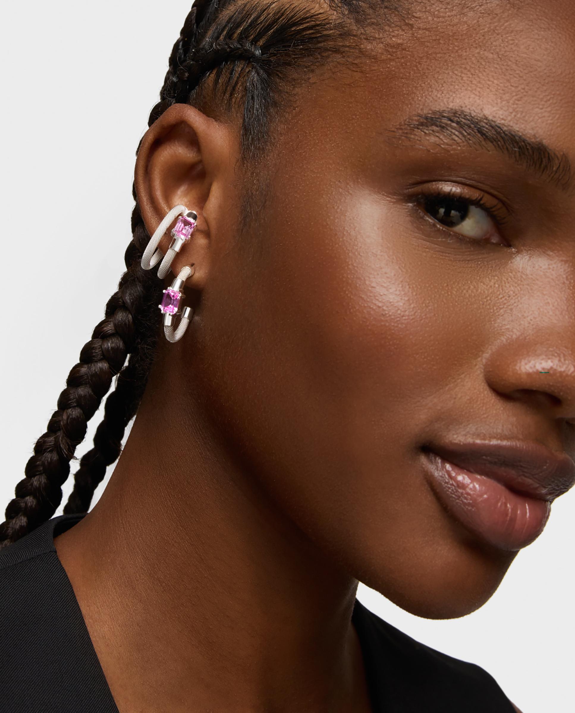 Piercing Earcuff Mesh Lgg de Prata e Safira Rosa-4