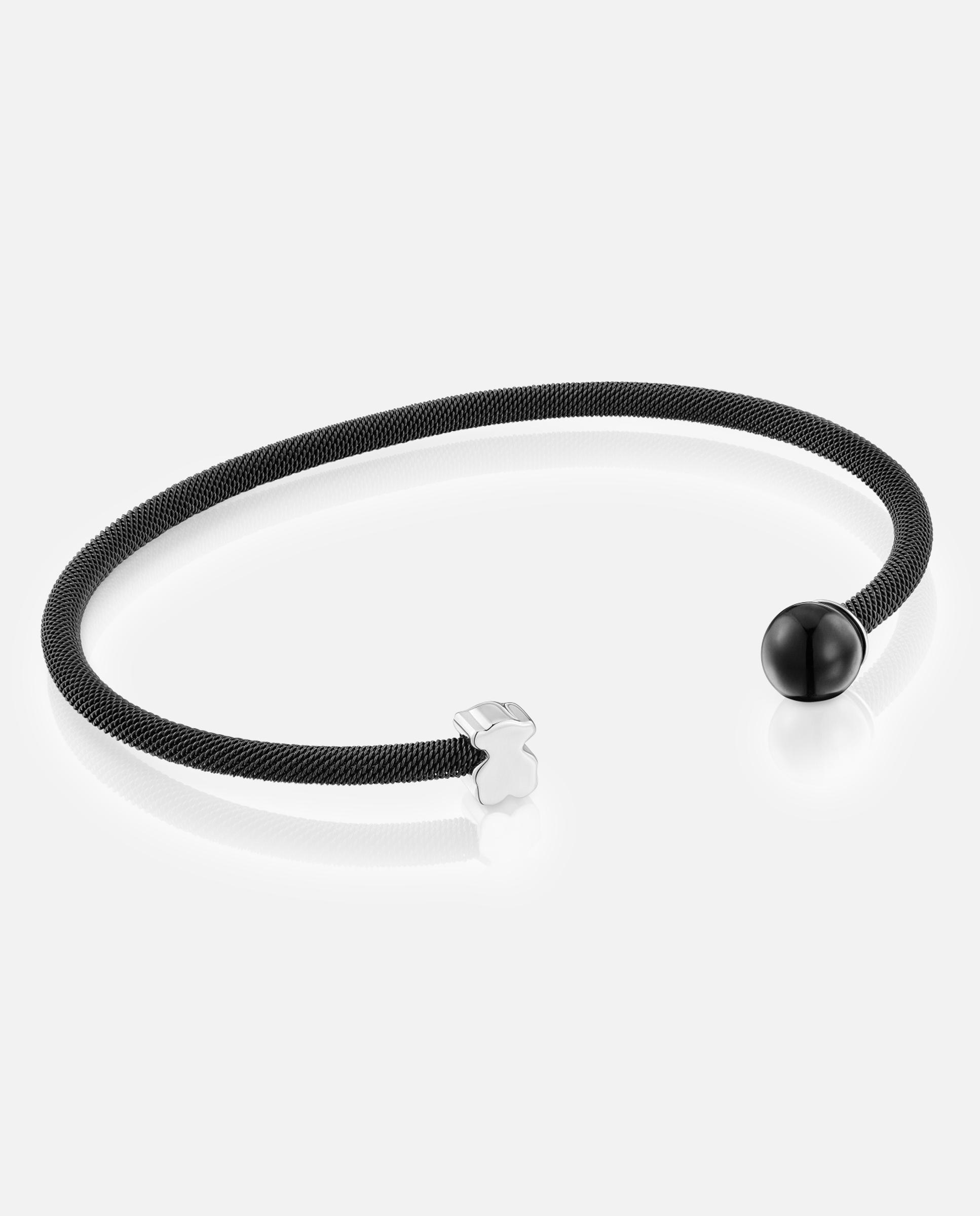 Pulseira Rígida Icon Mesh de Aço em Preto e Olho de Falcão Preto-1
