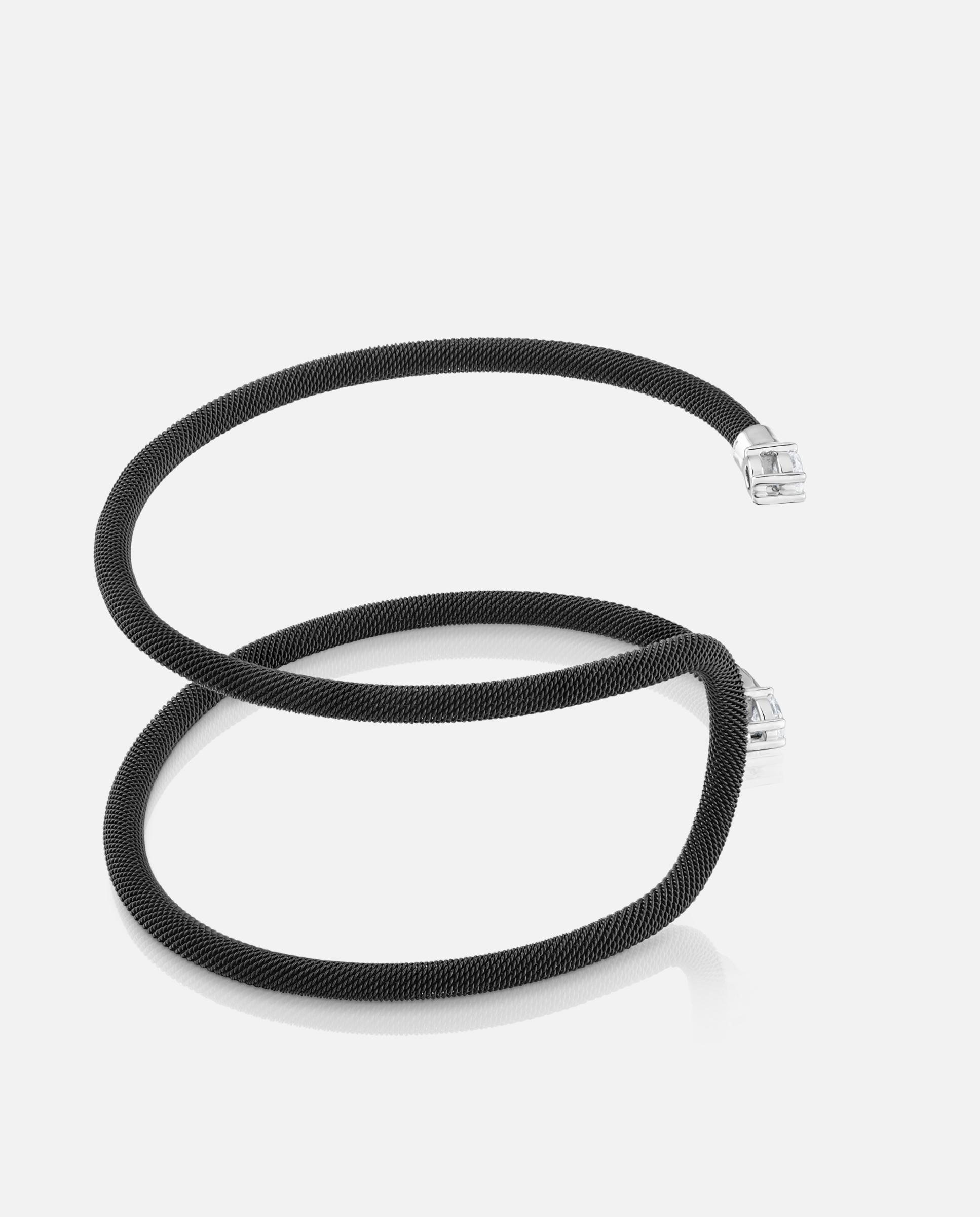 Pulseira Escrava Dupla de Platina, Aço em Preto e Diamantes Tous Mesh Lgd Preto-2