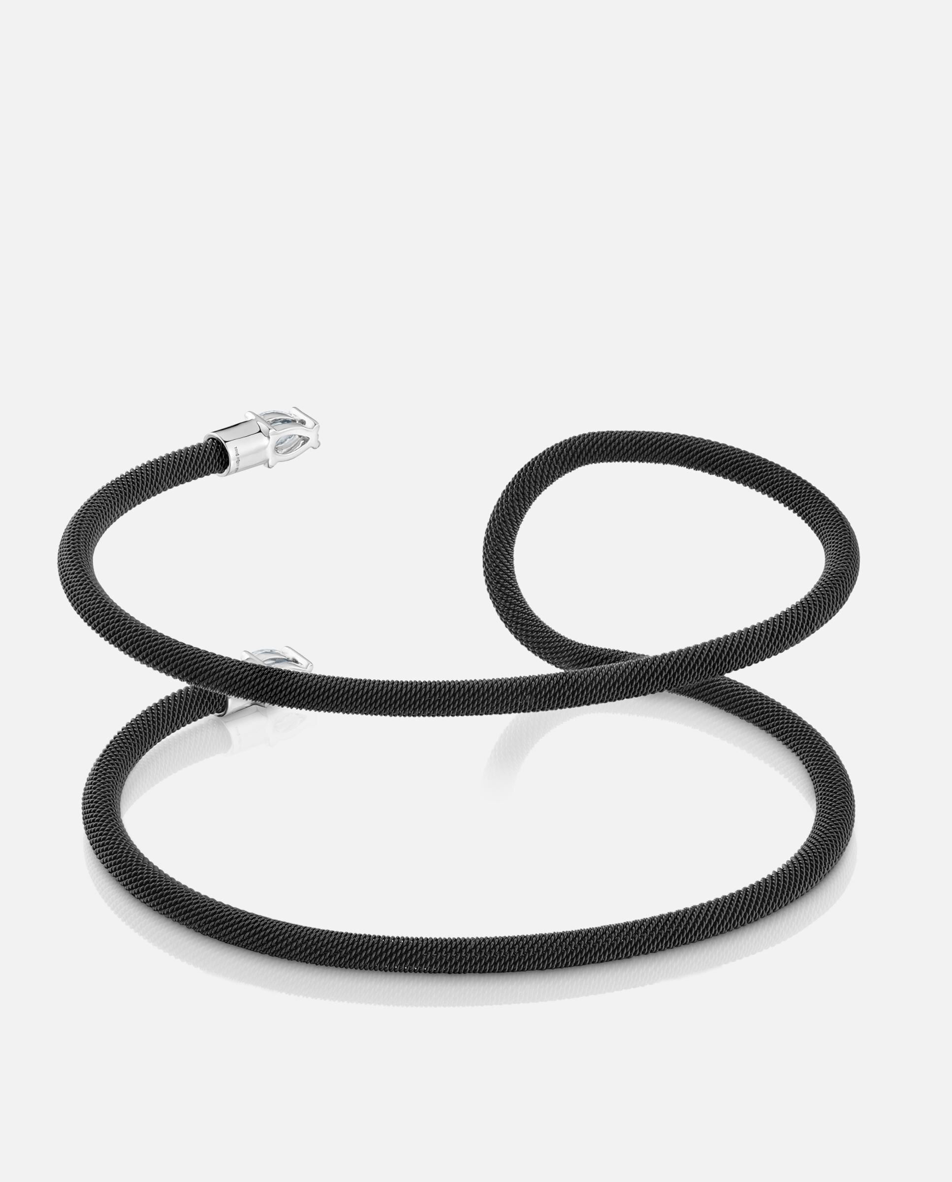Pulseira Escrava Dupla de Platina, Aço em Preto e Diamantes Tous Mesh Lgd Preto-3